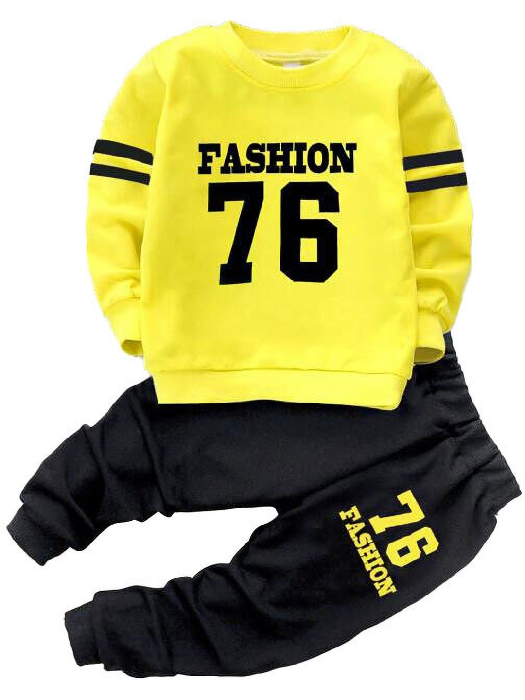 

KEESOR Unisex Kids Printed Round Neck Sweatshirt With Jogger, Yellow