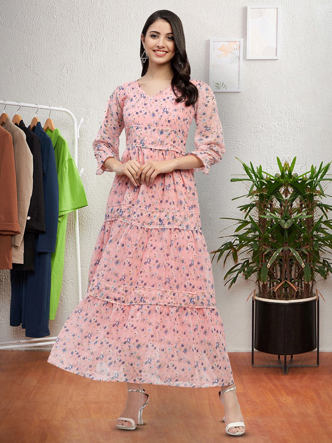 

Moda Rapido Floral Print Applique Fit & Flare Dress, Pink