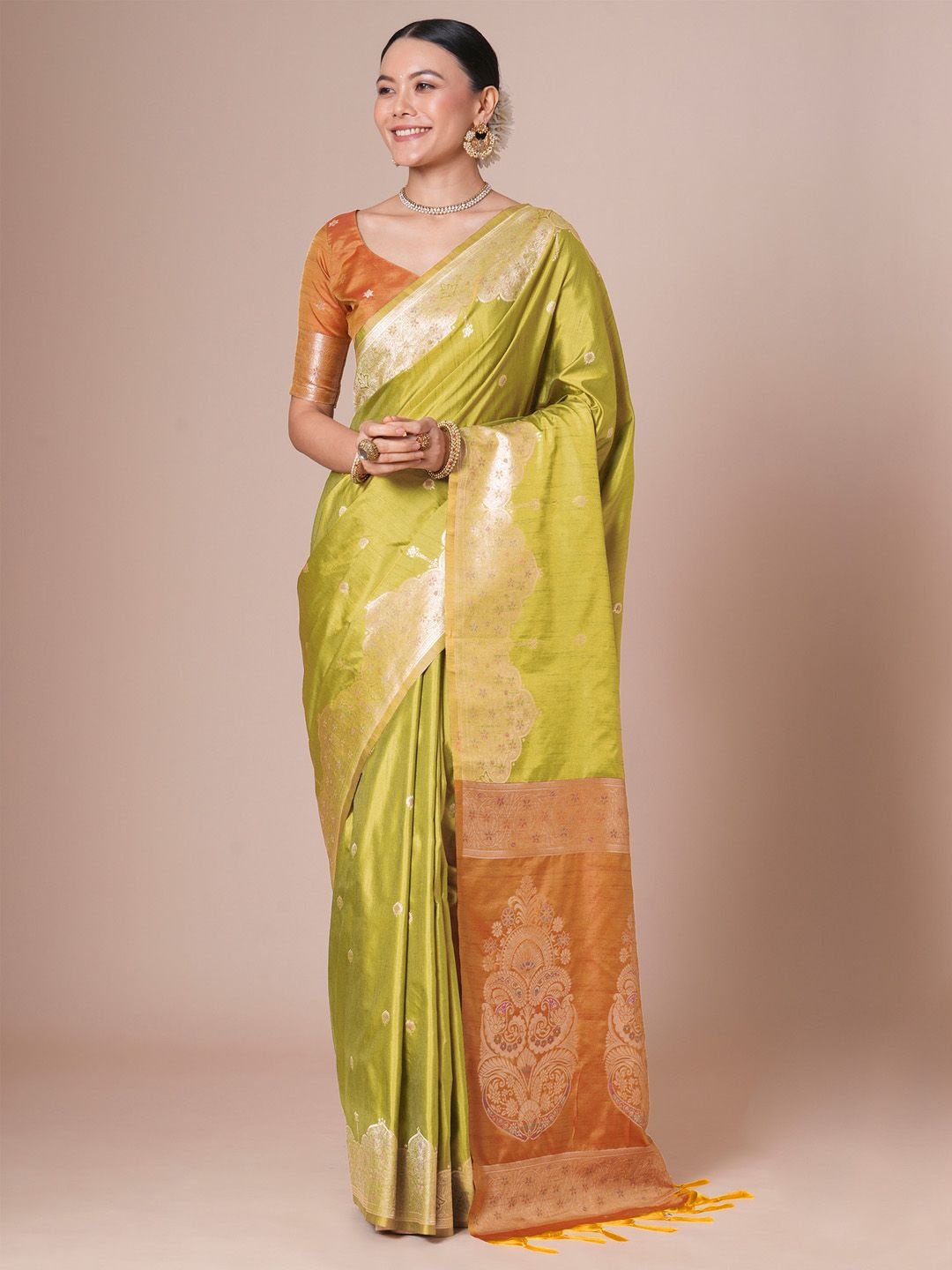 

House of Pataudi Banarasi Woven Design Saree With Blouse, Yellow