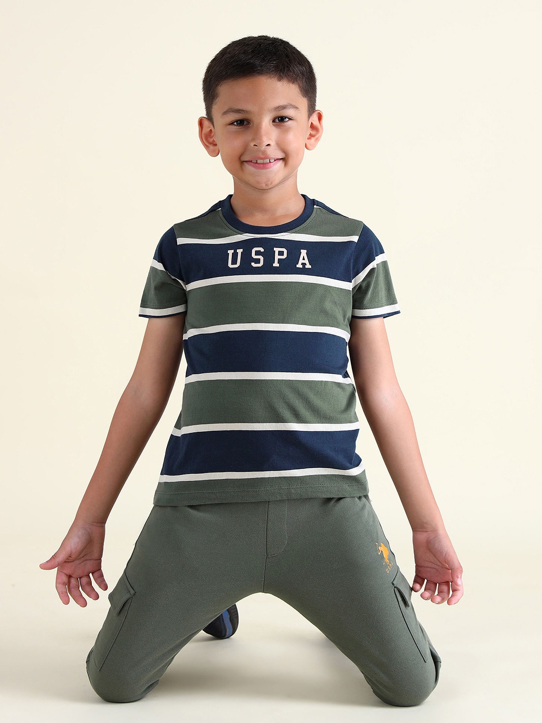 

U.S. Polo Assn. Kids Boys Striped Pure Cotton T-shirt, Olive