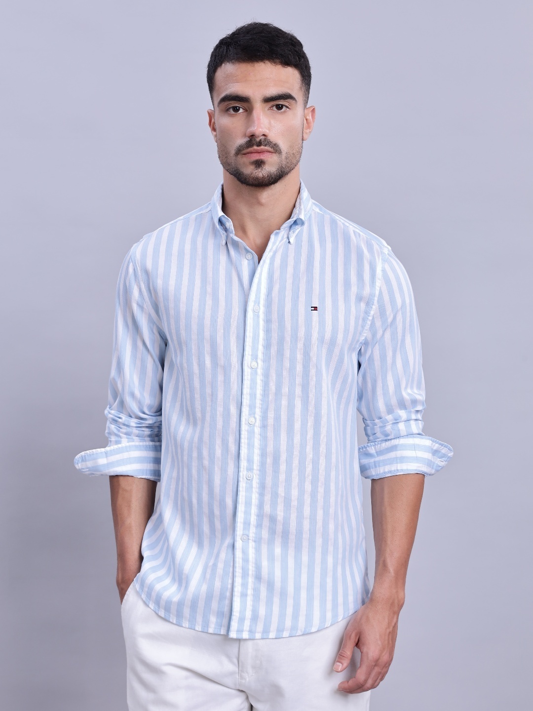 

Tommy Hilfiger Men Classic Opaque Striped Casual Shirt, Blue