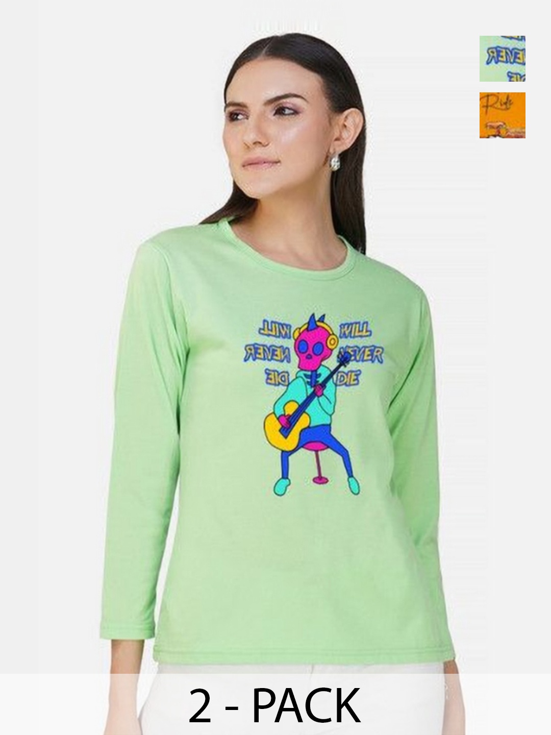 

Metronaut Women 2 Printed Bio Finish Applique T-shirt, Mustard