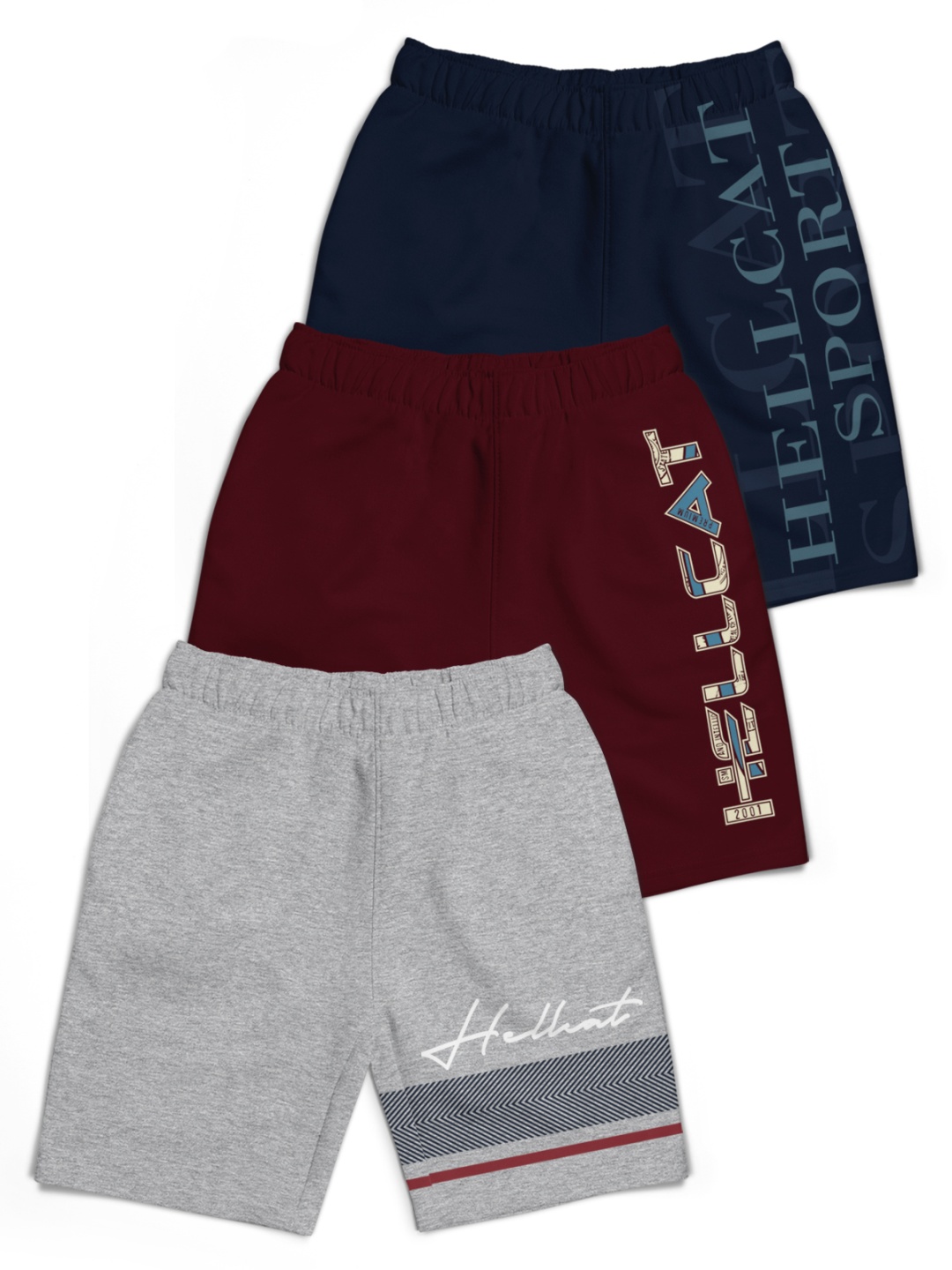 

HELLCAT Boys Typography Printed Shorts, Grey melange