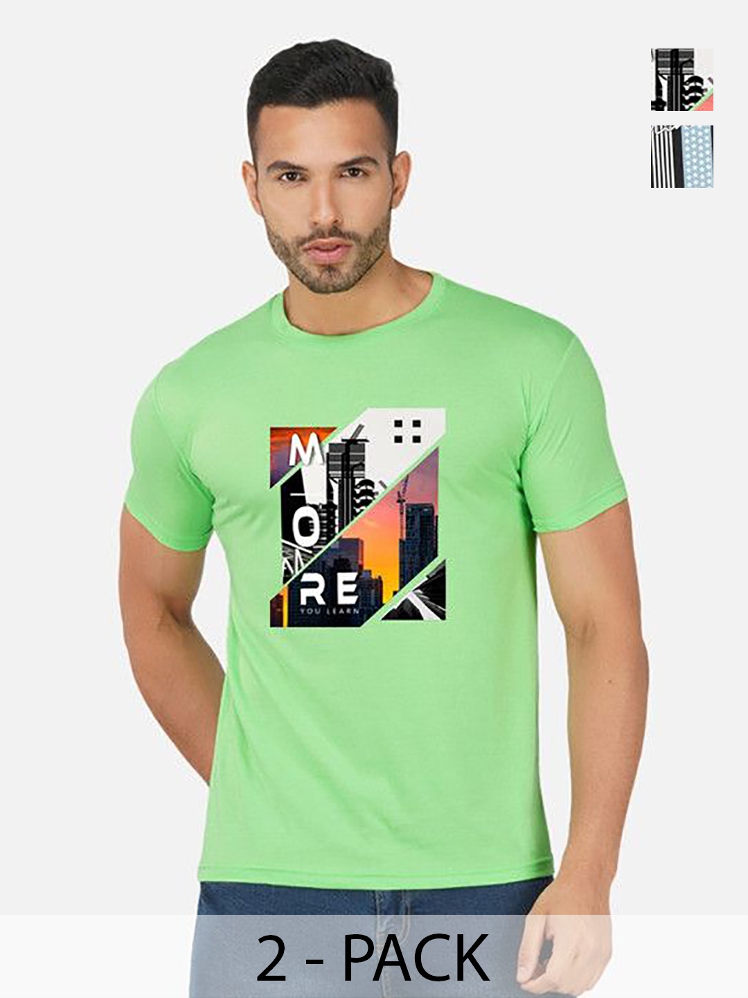 

GLOBAL NOMAD Men 2 Printed Bio Finish Applique T-shirt, Green