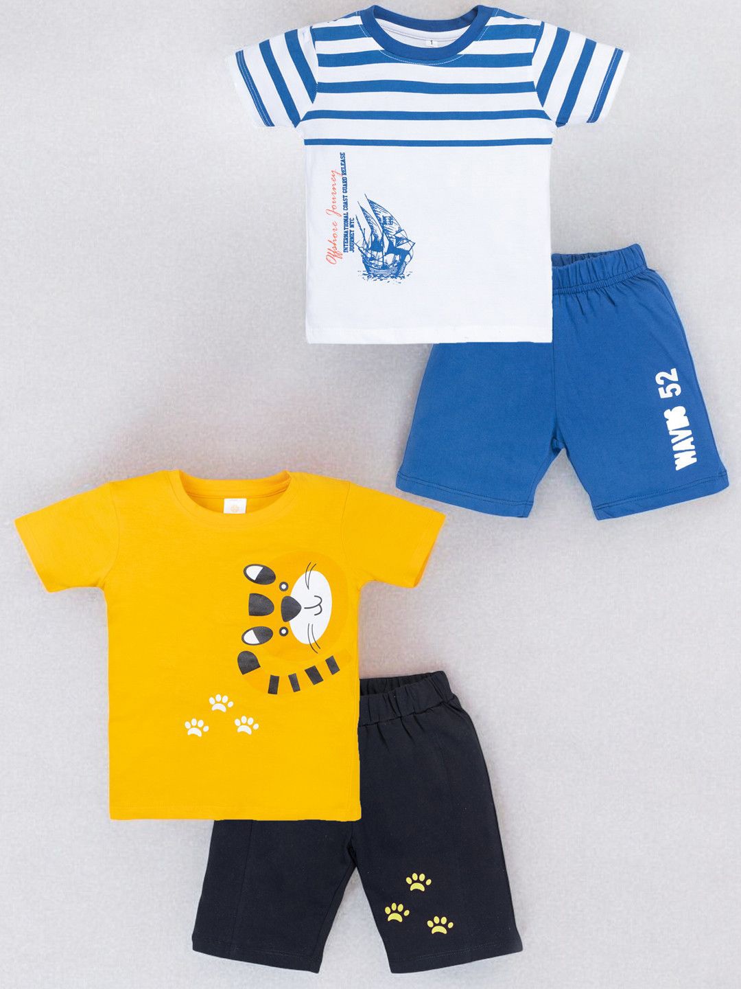 

YK Boys Pack Of 2 Abstract Printed Pure Cotton T-shirt With Shorts, Blue