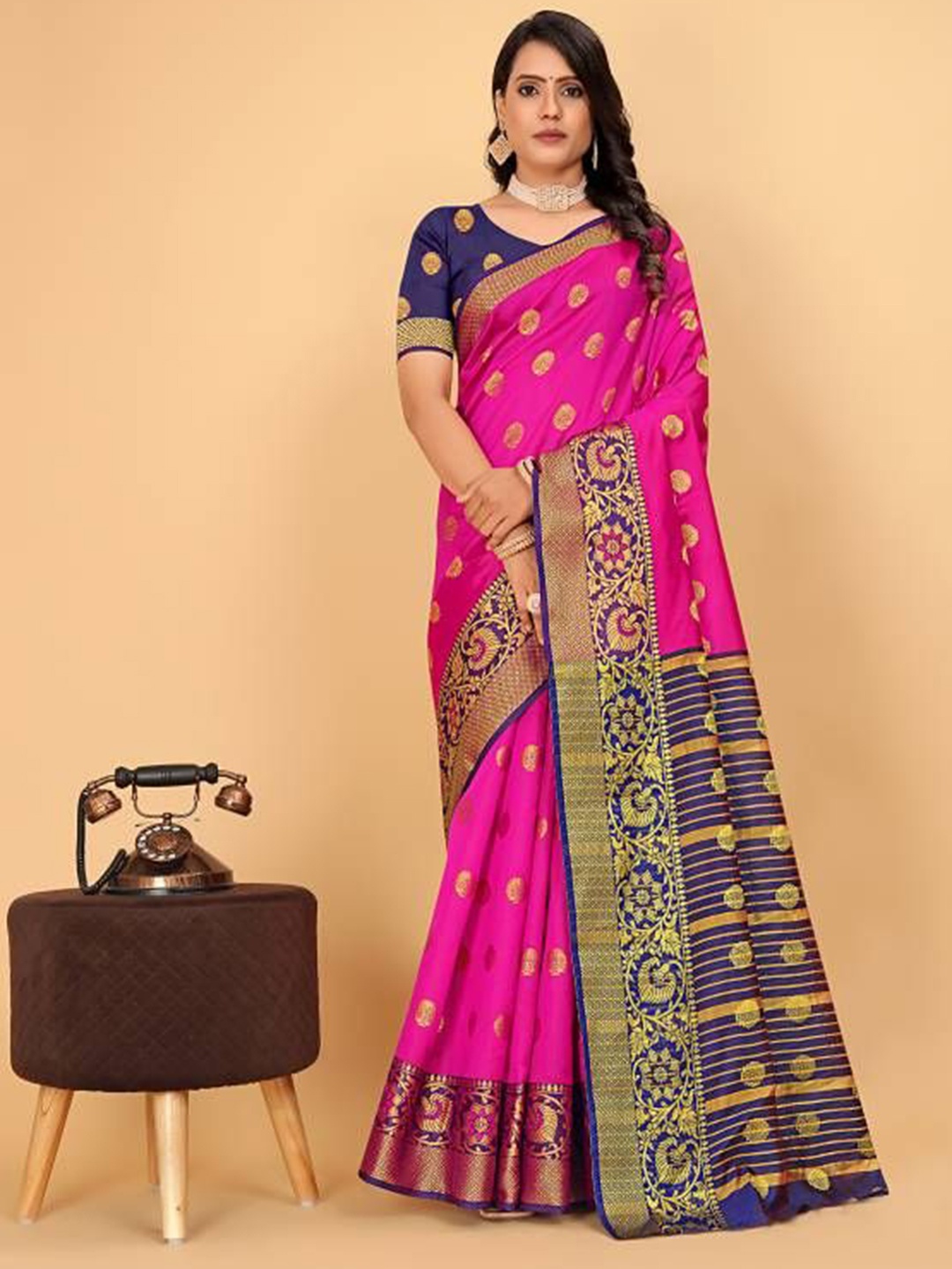 

MUSKAN CREATION Woven Design Zari Banarasi Saree, Pink