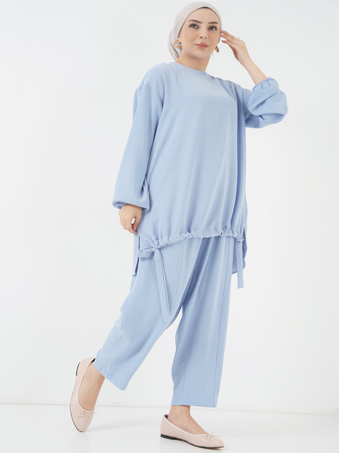 

BIGDART Round Neck Long Sleeve Tunic With Trouser Co-Ords, Blue