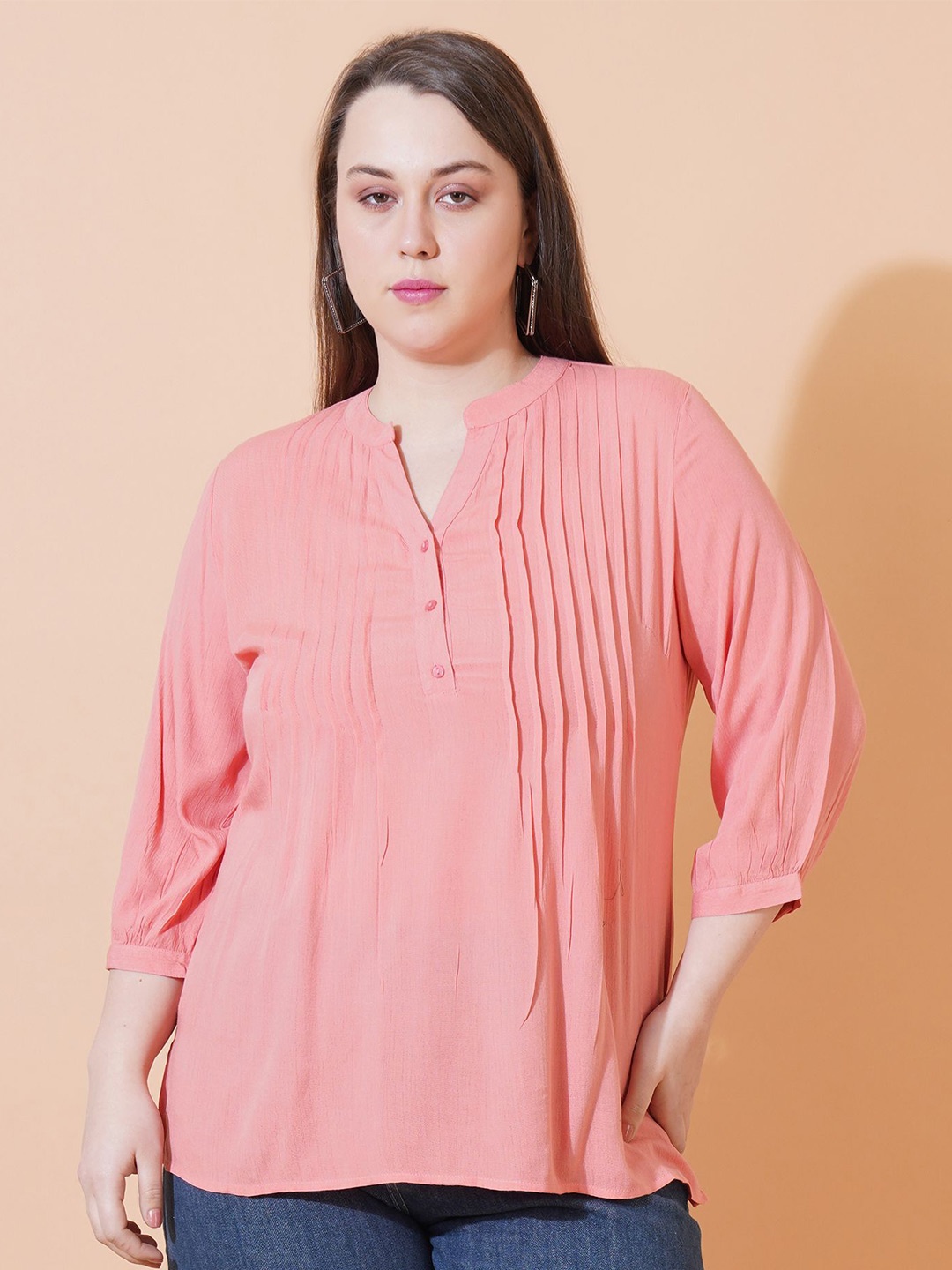 

Sztori Mandarin Collar Longline Top, Pink