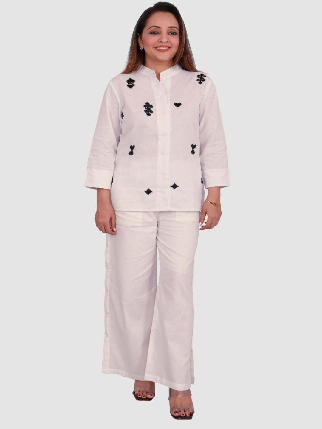 

Kaajal by Vidhi Embroidered Shirt With Trousers, White