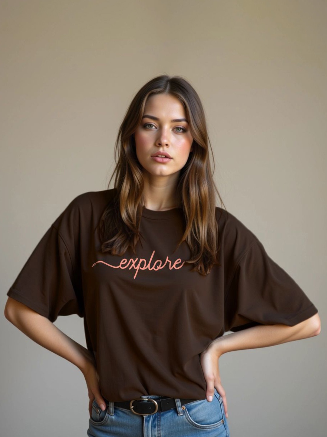 

TOGS & TERRE Women Typography Printed Organic Cotton T-shirt, Brown