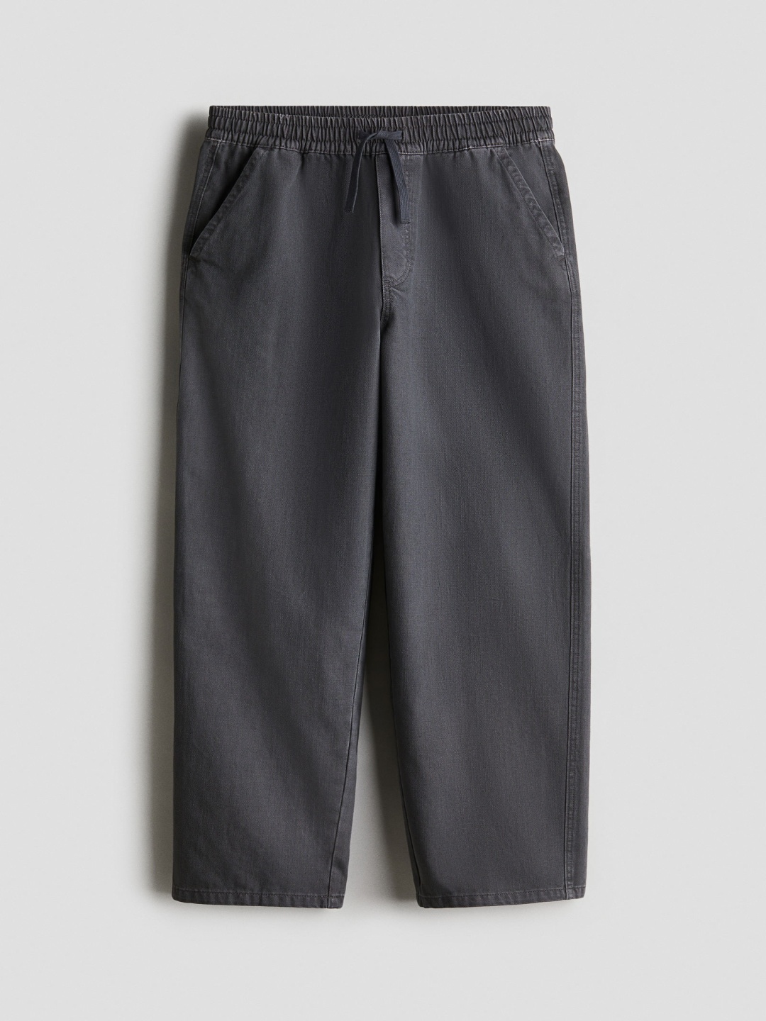 

H&M Loose-Fit Cotton Twill Trousers, Grey