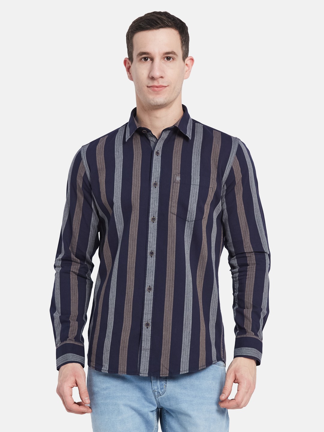 

METTLE Men Multi Stripes Opaque Striped Casual Shirt, Navy blue