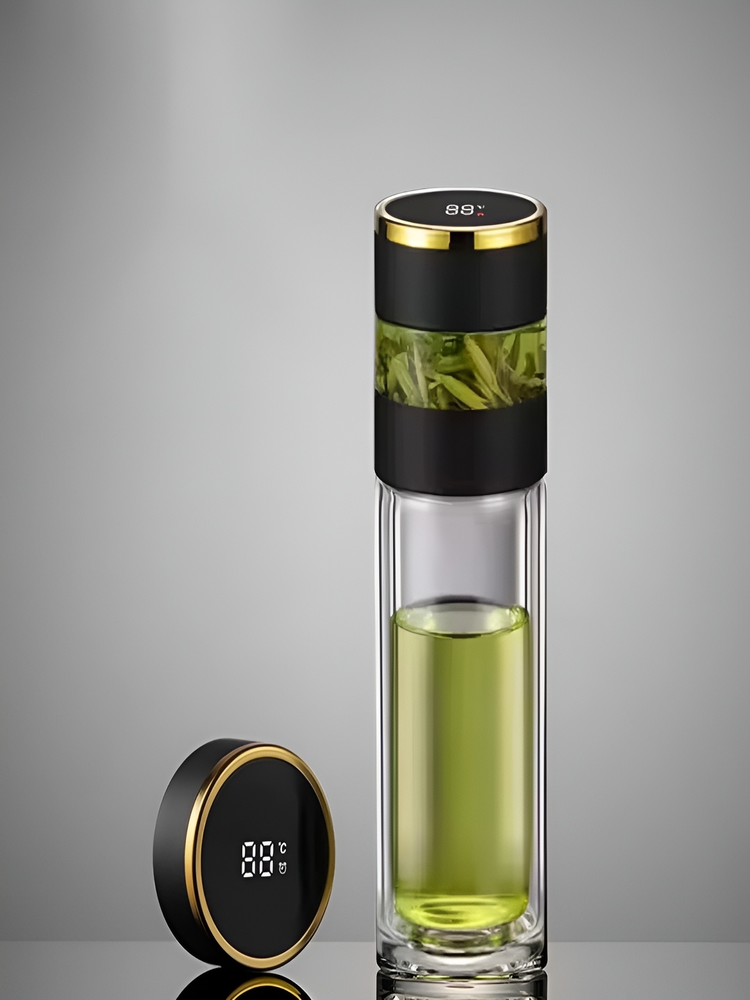 

YELONA Transparent & Black Single Glass Solid Double Wall Vacuum Water Bottle