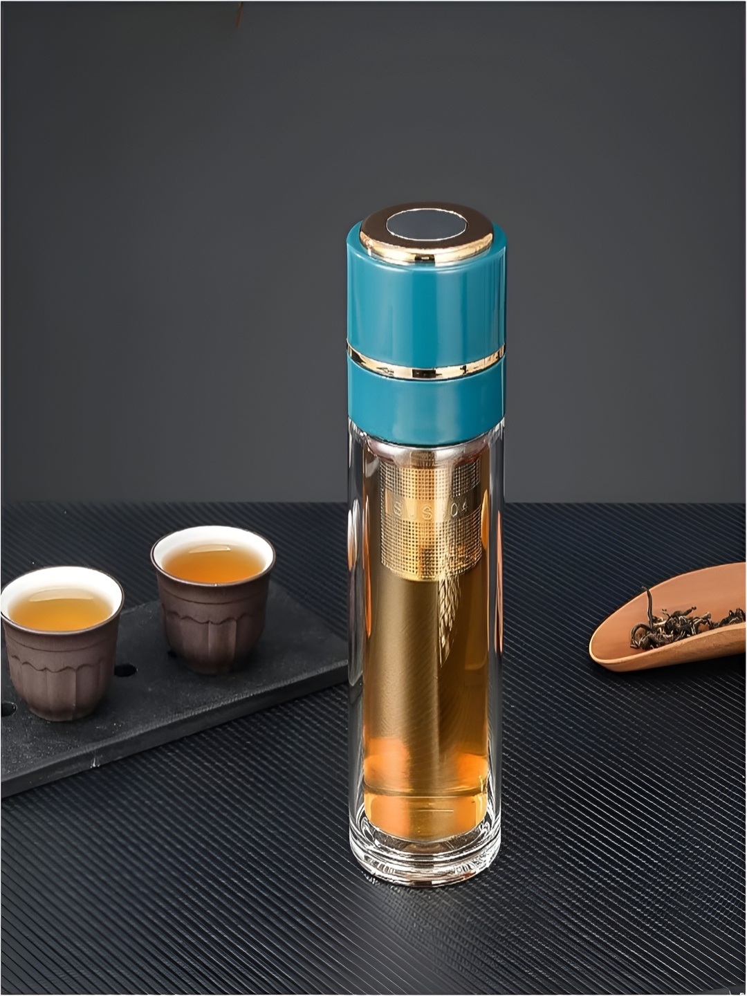 

YELONA Transparent & Green Single Glass Solid Double Wall Vacuum Water Bottle