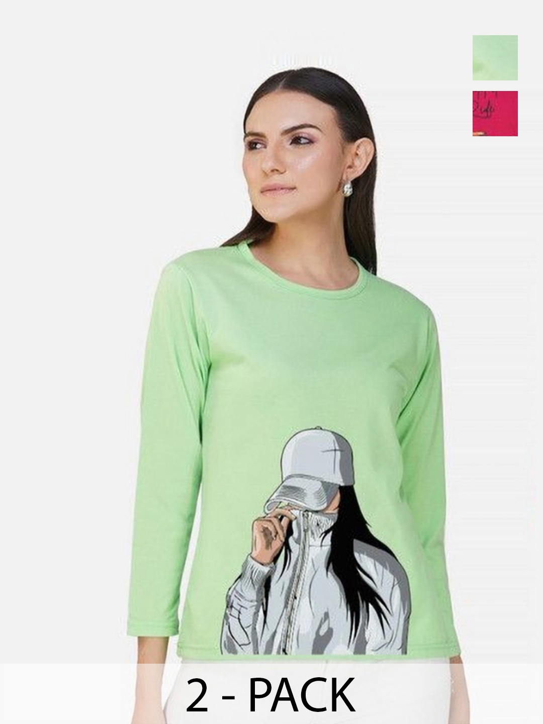 

Metronaut Women 2 Printed Bio Finish Applique T-shirt, Green