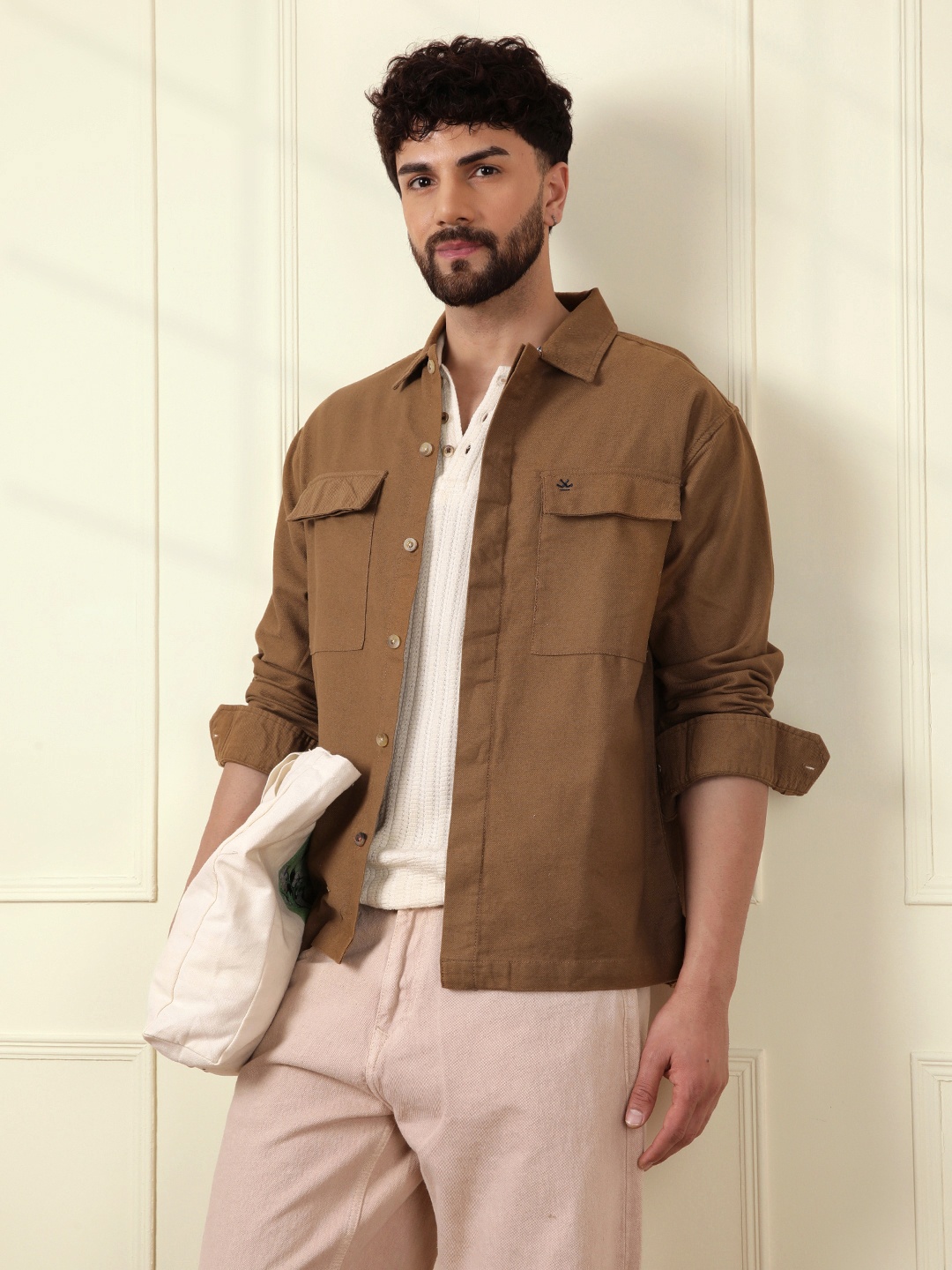 

WROGN Men Comfort Opaque Casual Shirt, Khaki