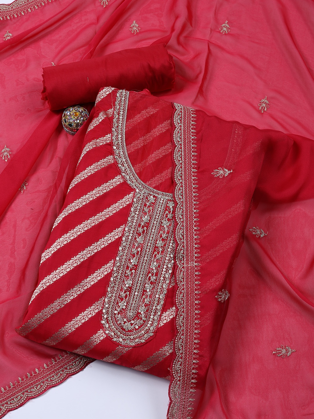 

Meena Bazaar Art Silk Unstitched Dress Material, Magenta