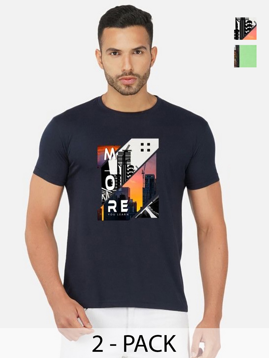 

GLOBAL NOMAD Men 2 Printed Bio Finish Applique T-shirt, Navy blue
