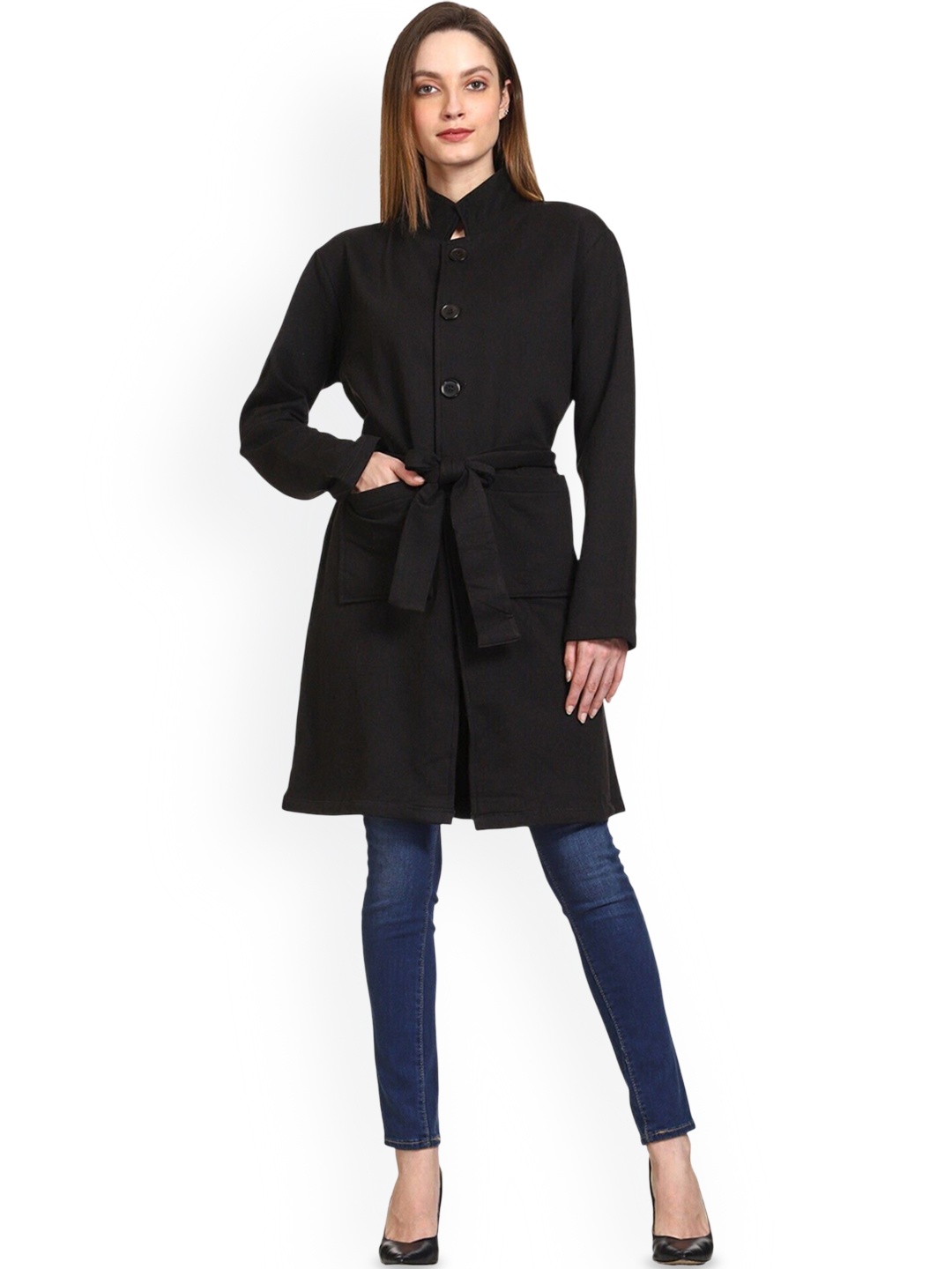 

ROARERS Mock Collar Single-Breasted Overcoat, Black