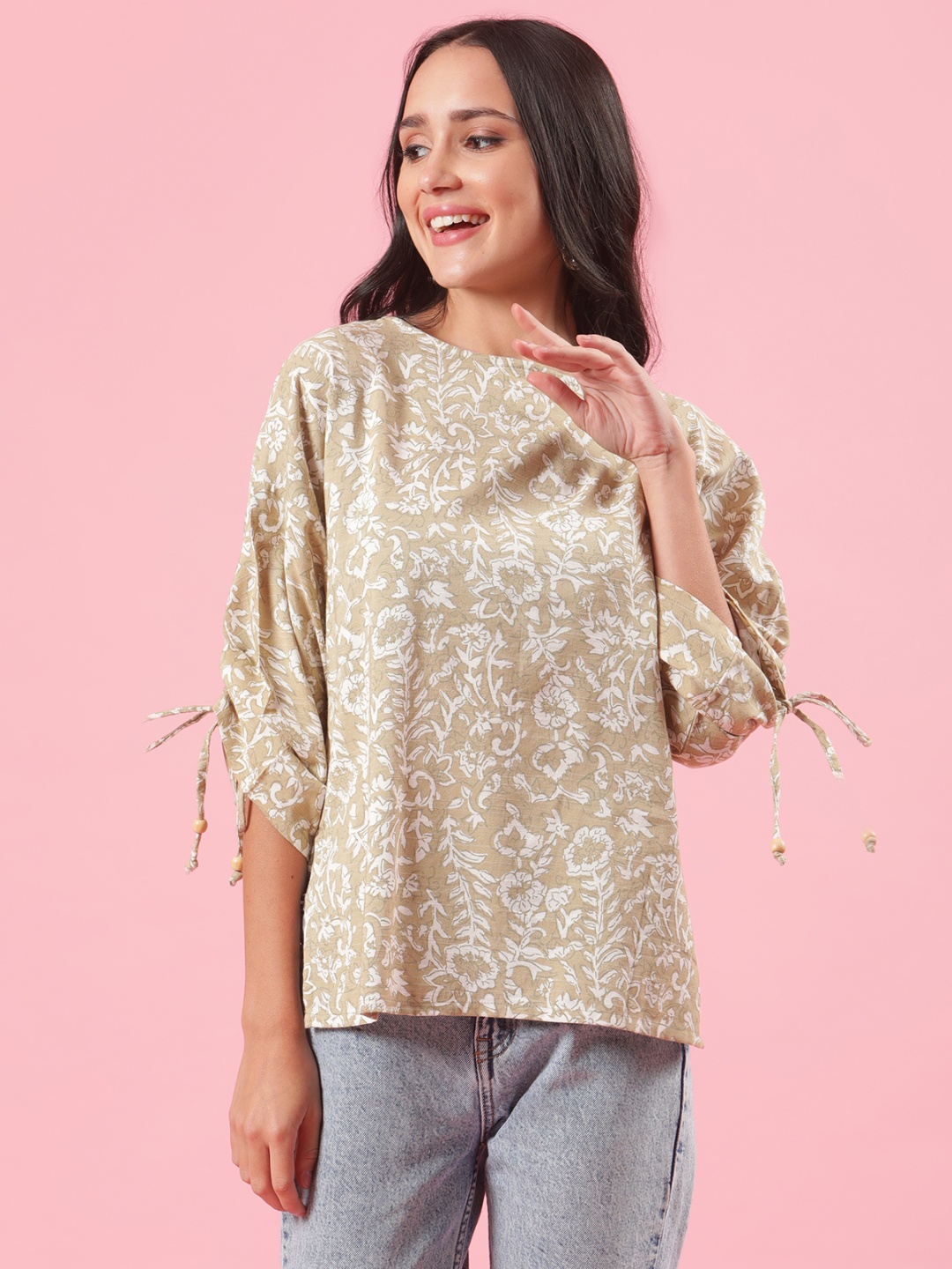 

Shades of Sabi Floral Print Cotton Top, Green