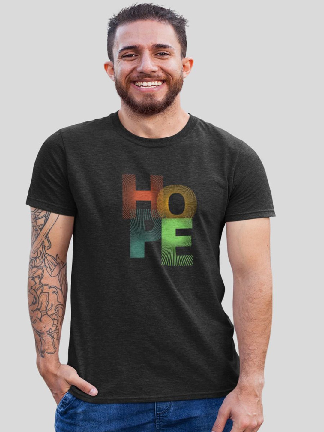 

MASTI TEES Printed Pure Cotton Relaxed Fit Round Neck T-Shirt, Black