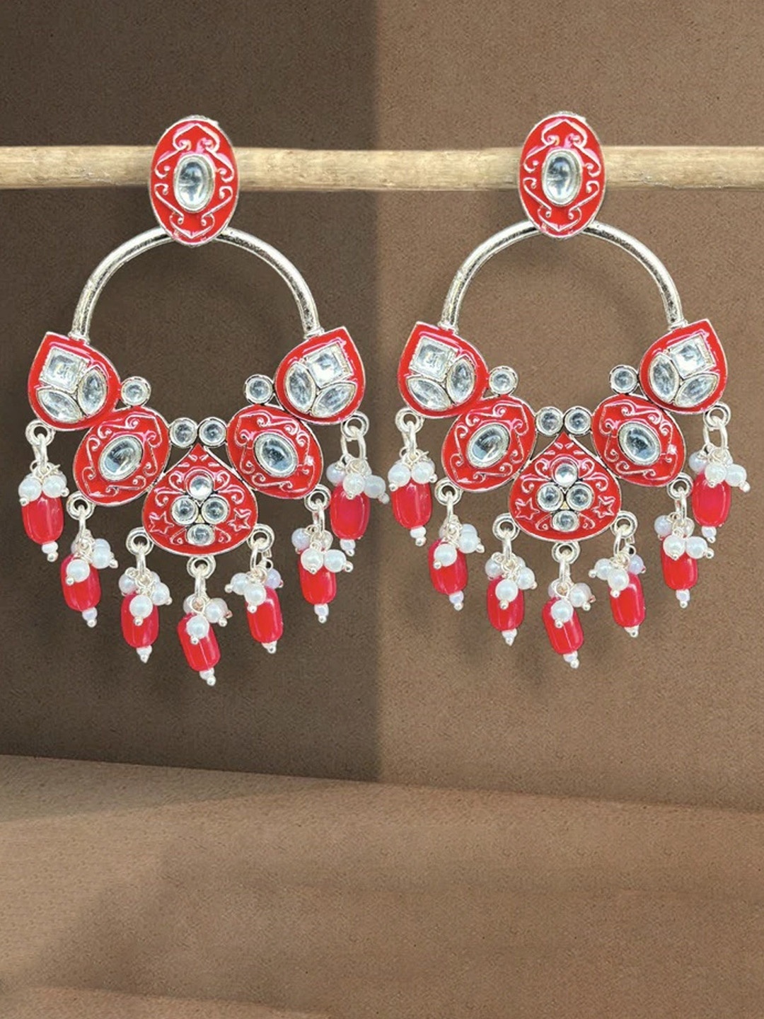 

MADDY SPACE Contemporary Chandbalis Earrings, Red