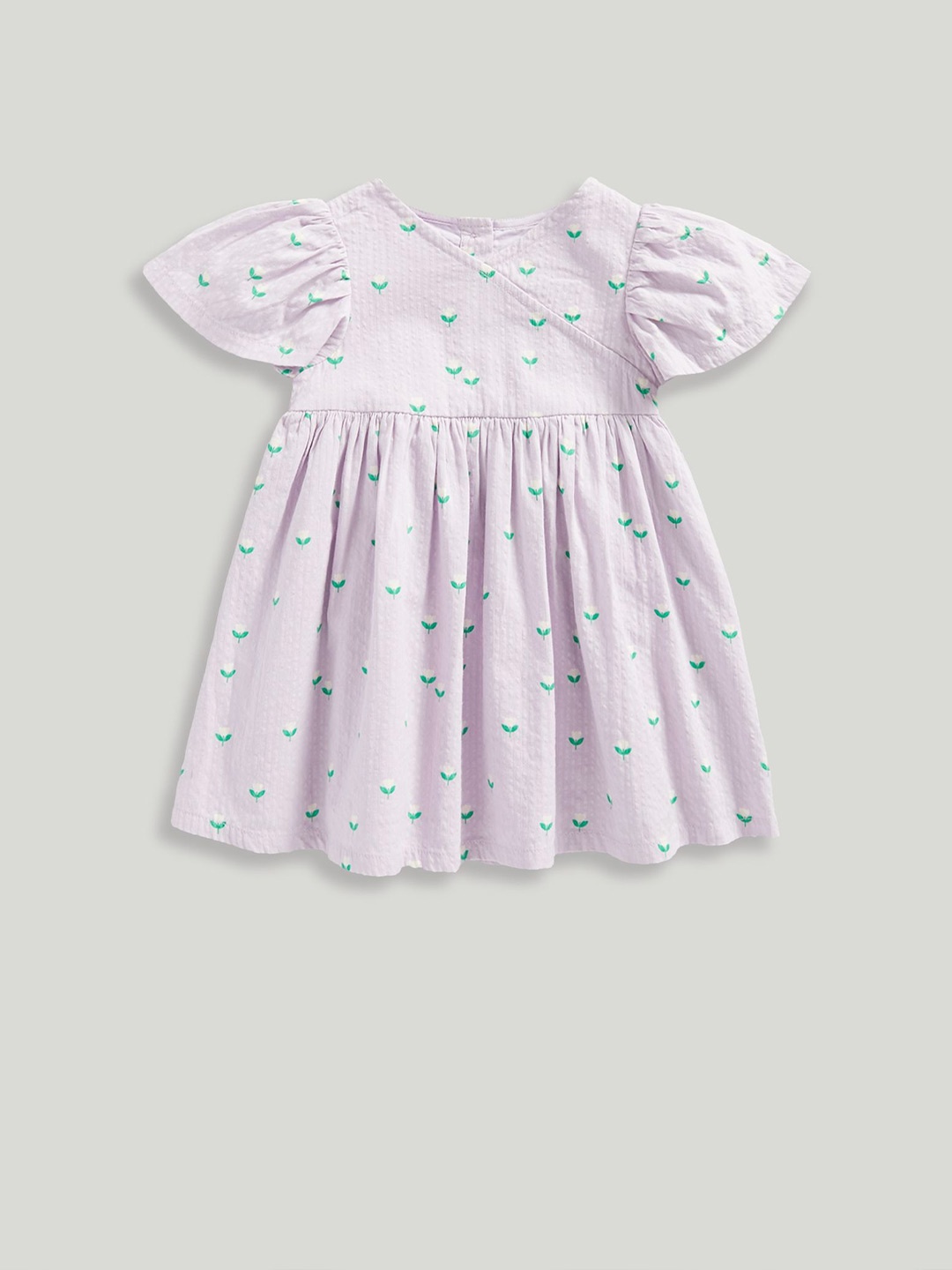

mothercare Floral Print Flutter Sleeve Fit & Flare Dress, Purple