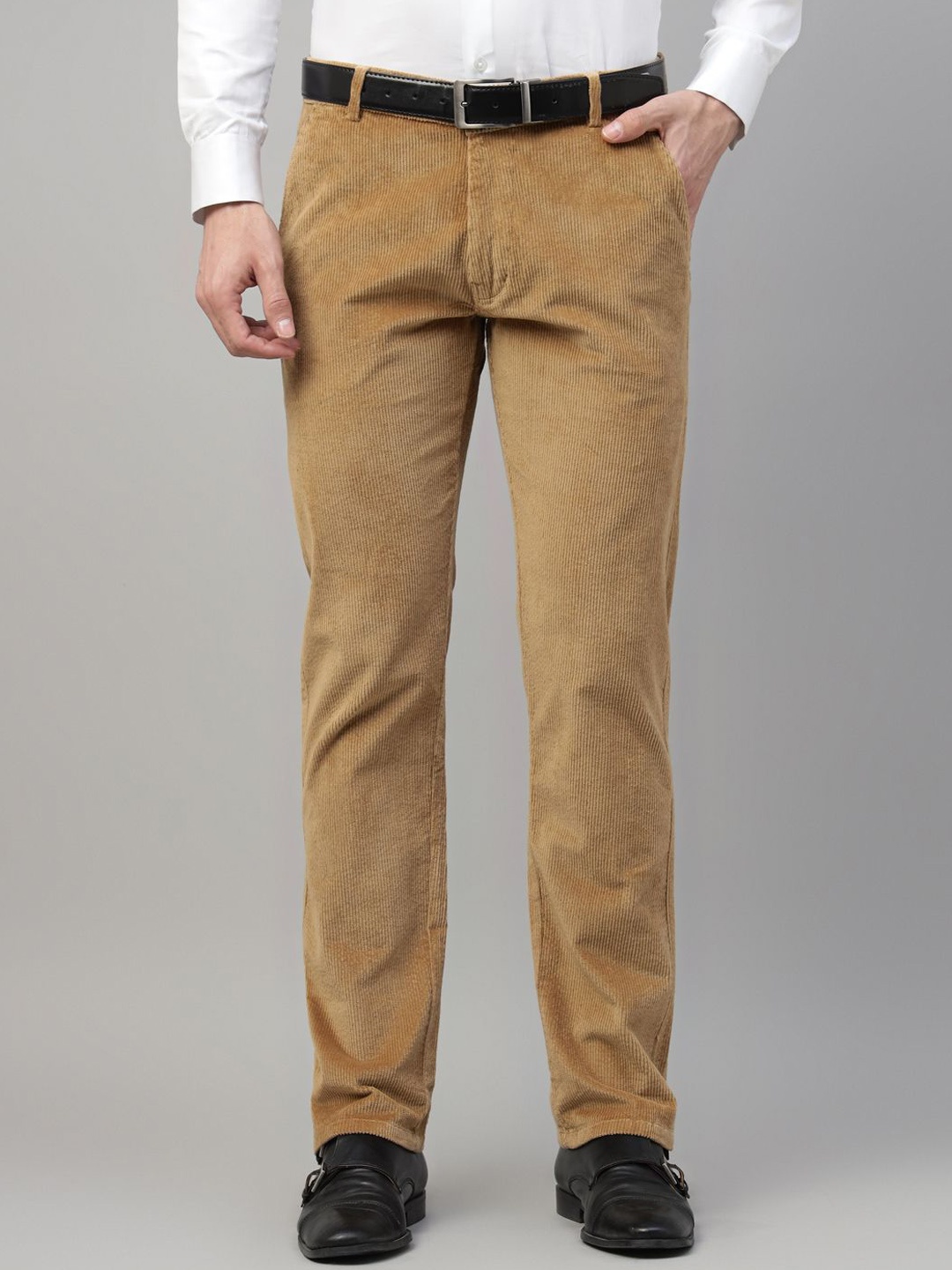 

Hancock Men Slim Fit Corduroy Stretchable Trousers, Khaki