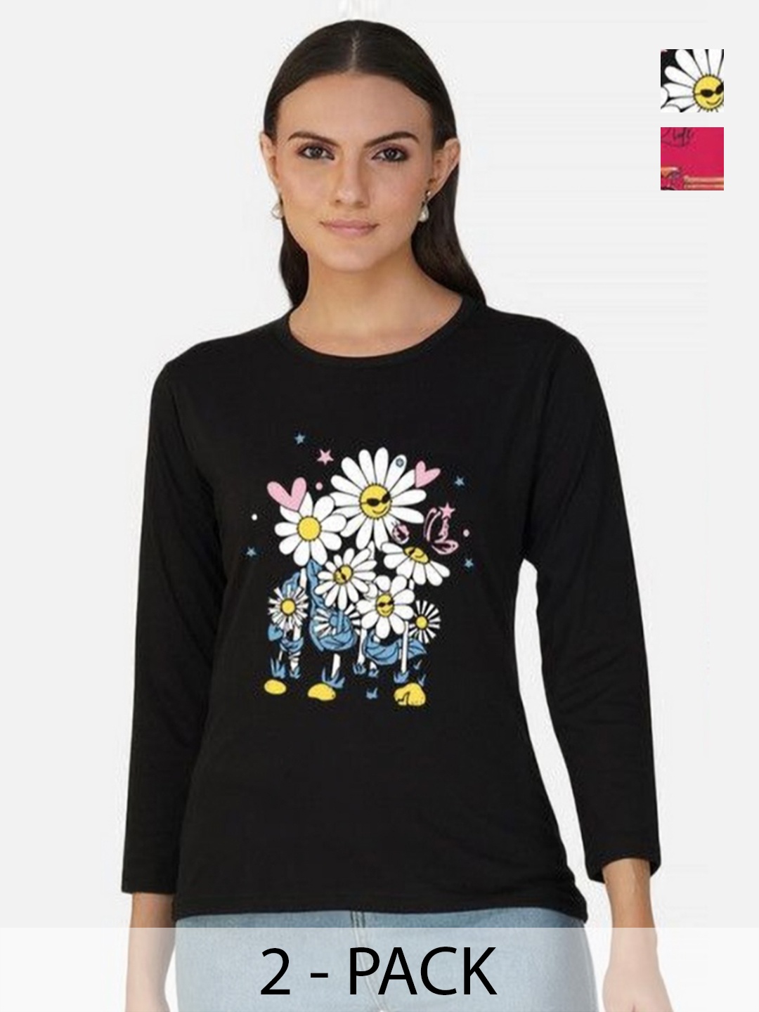 

Metronaut Women 2 Printed Bio Finish Applique T-shirt, Black