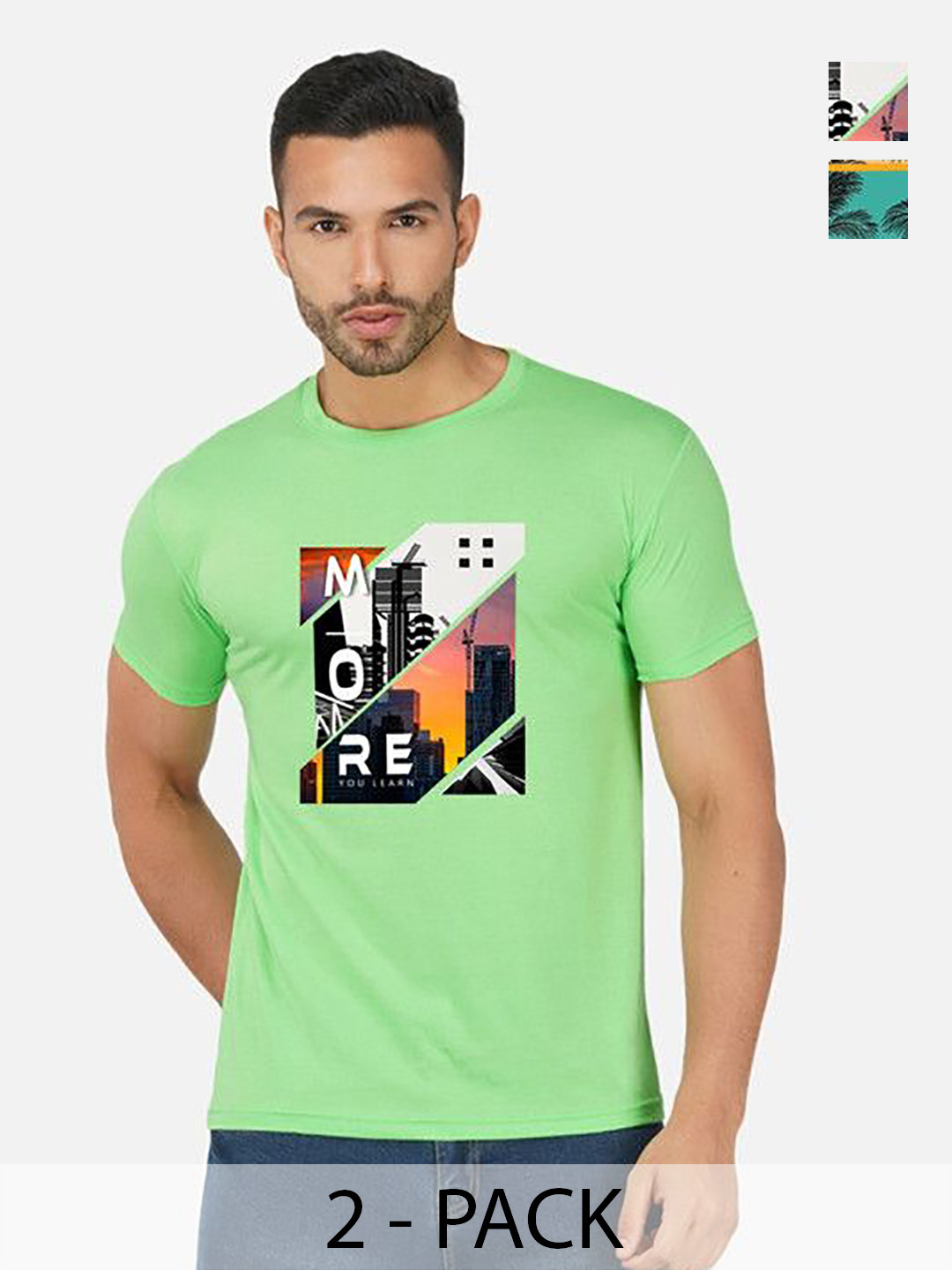 

GLOBAL NOMAD Men 2 Printed Bio Finish Applique T-shirt, Green