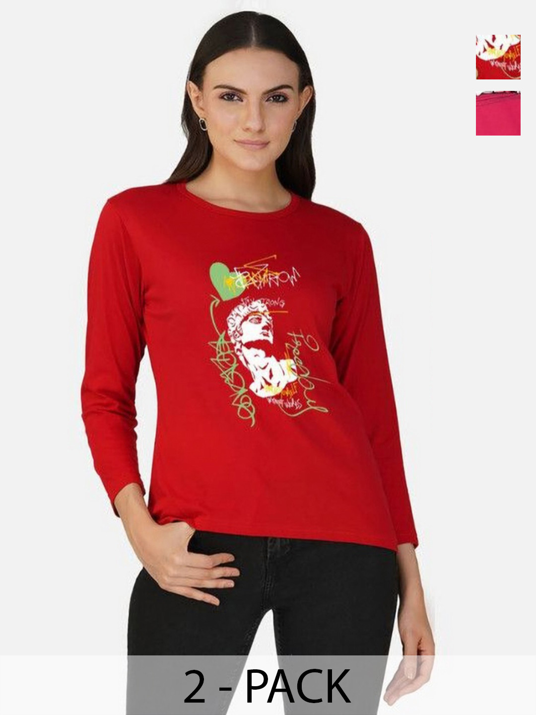 

Metronaut Women 2 Printed Bio Finish Applique T-shirt, Red