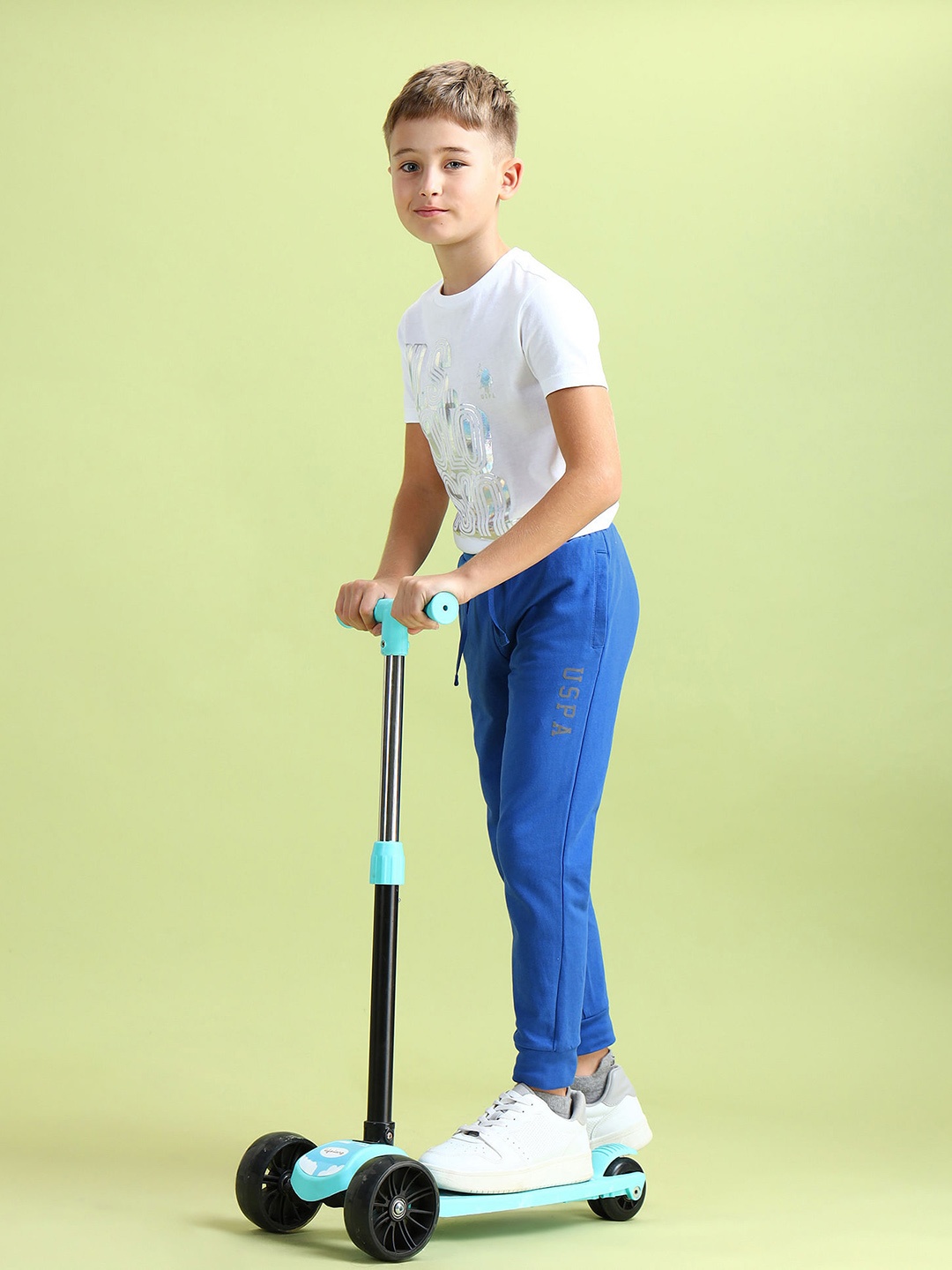

U.S. Polo Assn. Kids Boys Brand Logo Printed Pure Cotton Joggers, Blue
