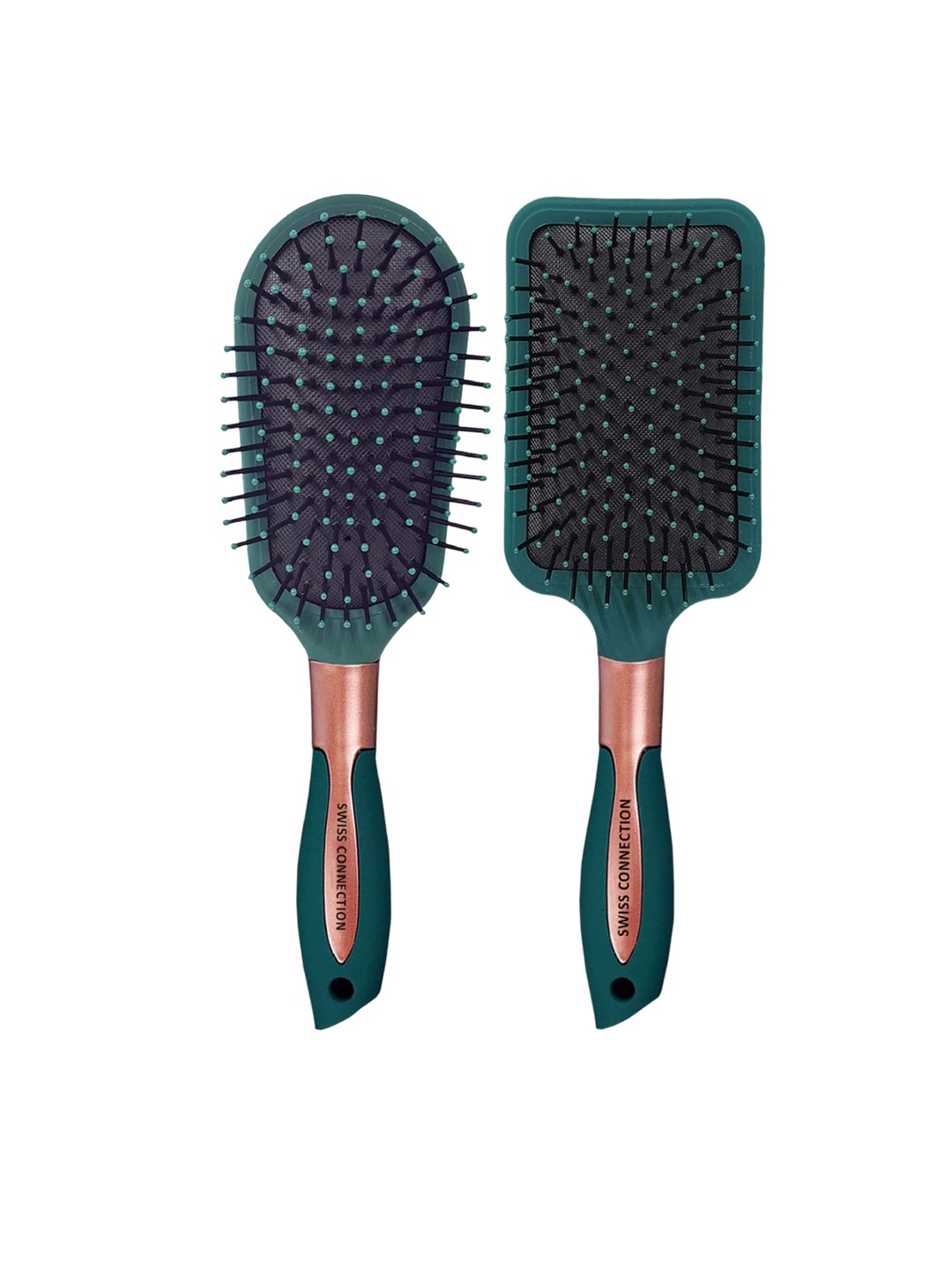 

Swiss Connection Set Of 2 Lightweight Paddle And Velvet Hair Brush, Green