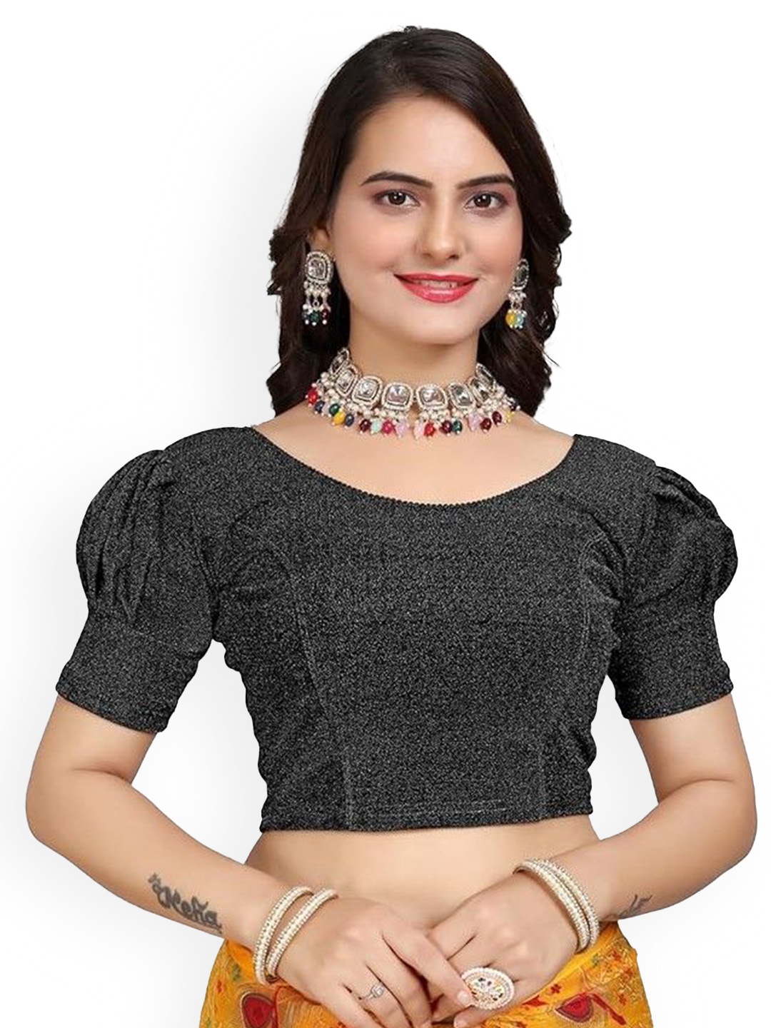

SS Sanket Synthetics Embellished Saree Blouse, Black