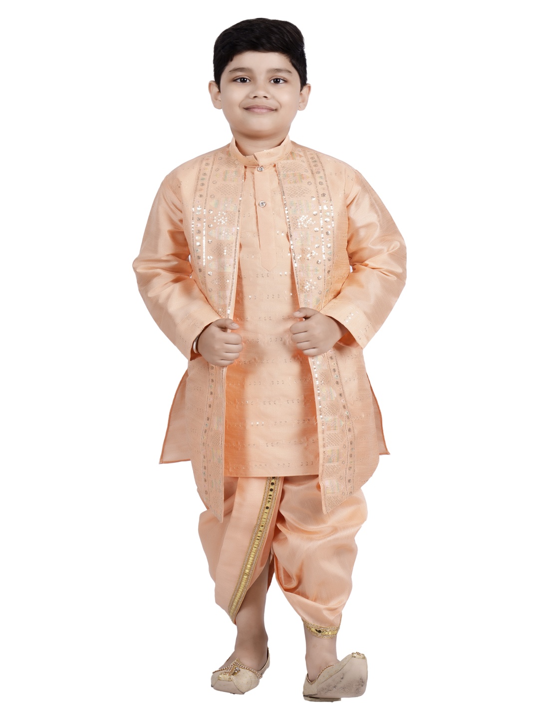 

BAESD Boys Embroidered Regular Sequinned Kurta with Dhoti Pants, Orange
