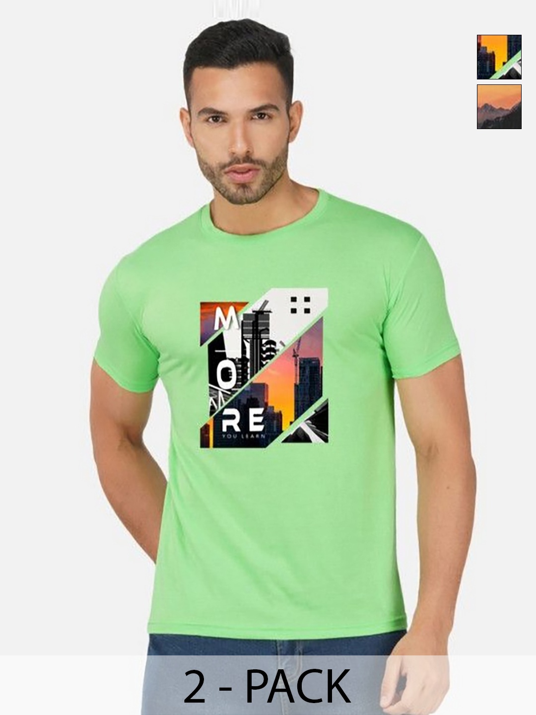 

GLOBAL NOMAD Men 2 Printed Bio Finish Applique T-shirt, Green