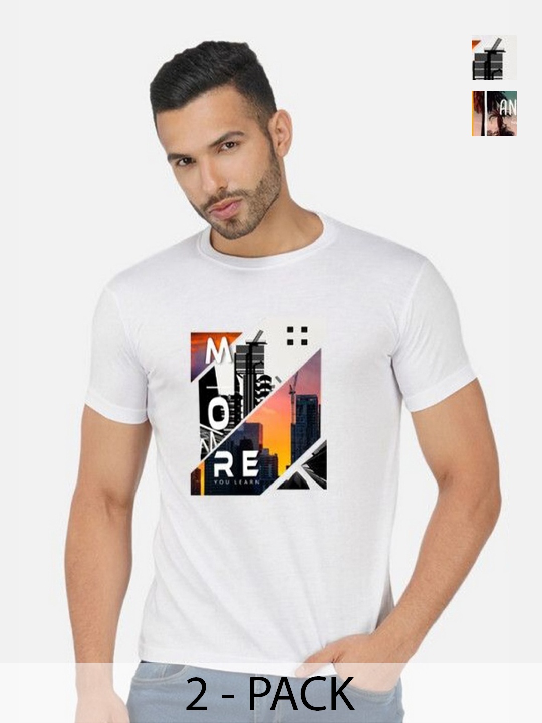 

GLOBAL NOMAD Men 2 Printed Bio Finish Applique T-shirt, White