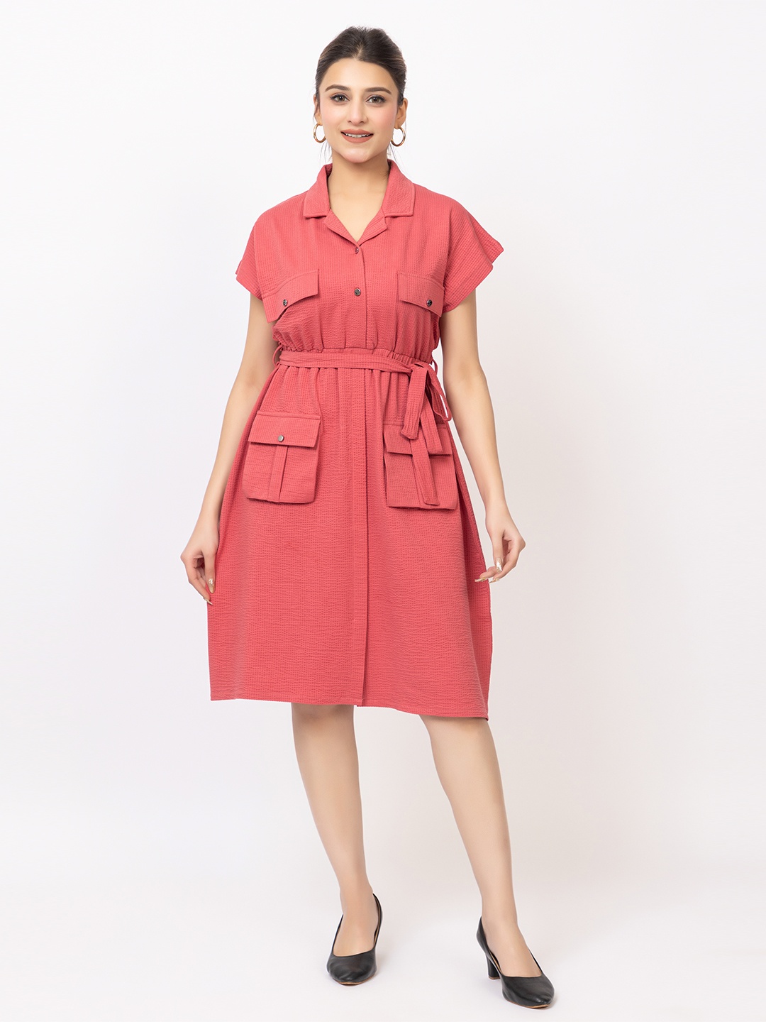 

Lory Flutter Sleeve Fit & Flare Midi Dress, Pink