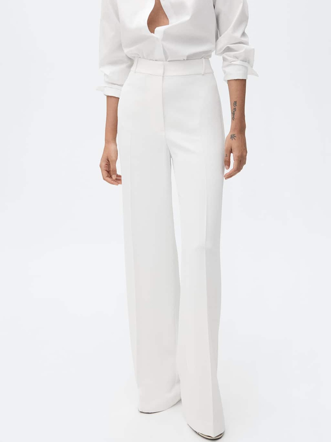 

MANGO Women Wide Leg Trousers, White