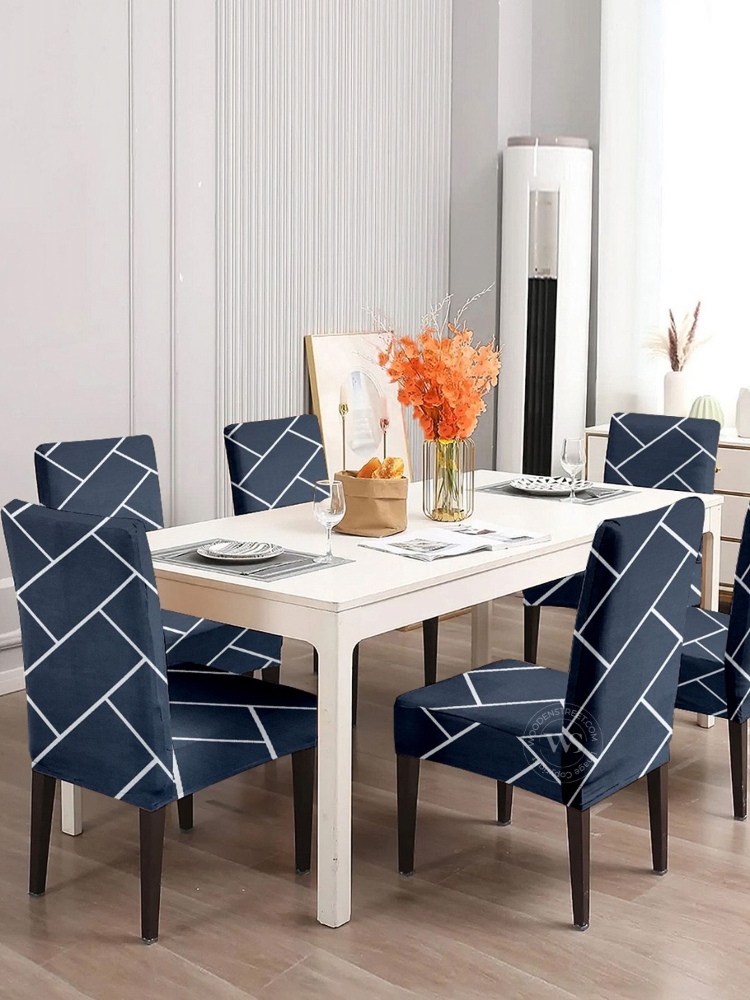 

WOODEN STREET Set Of 6 Blue Looma Printed Chair Covers
