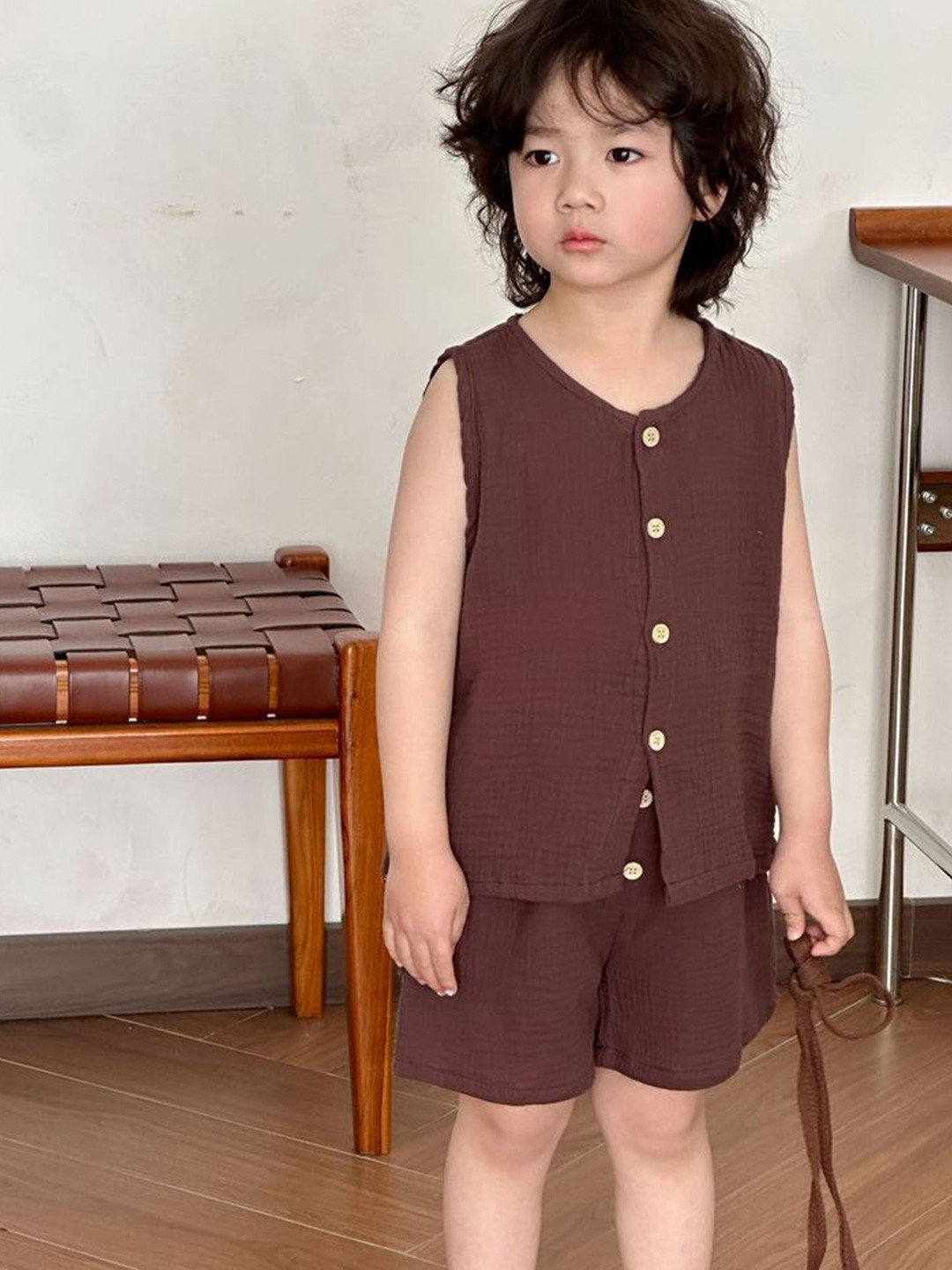 

LULU & SKY Girls Shirt with Shorts, Coffee brown
