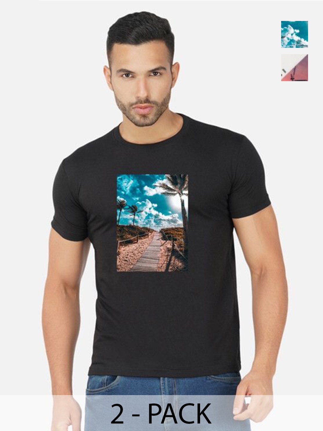 

GLOBAL NOMAD Men 2 Printed Bio Finish T-shirt, White