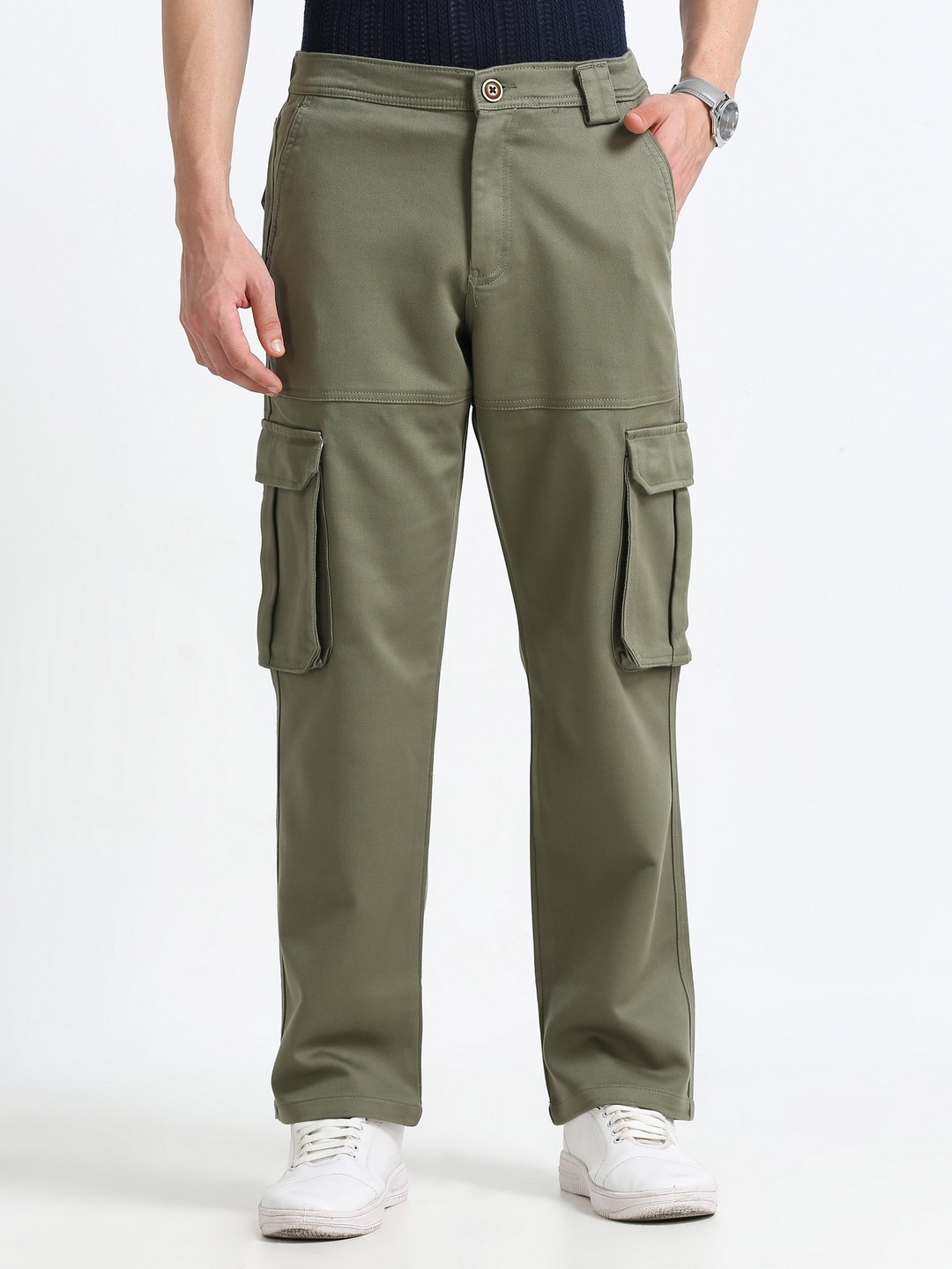 

THE BEETEL HOUSE Men Relaxed Straight Fit Cargos Trousers, Olive