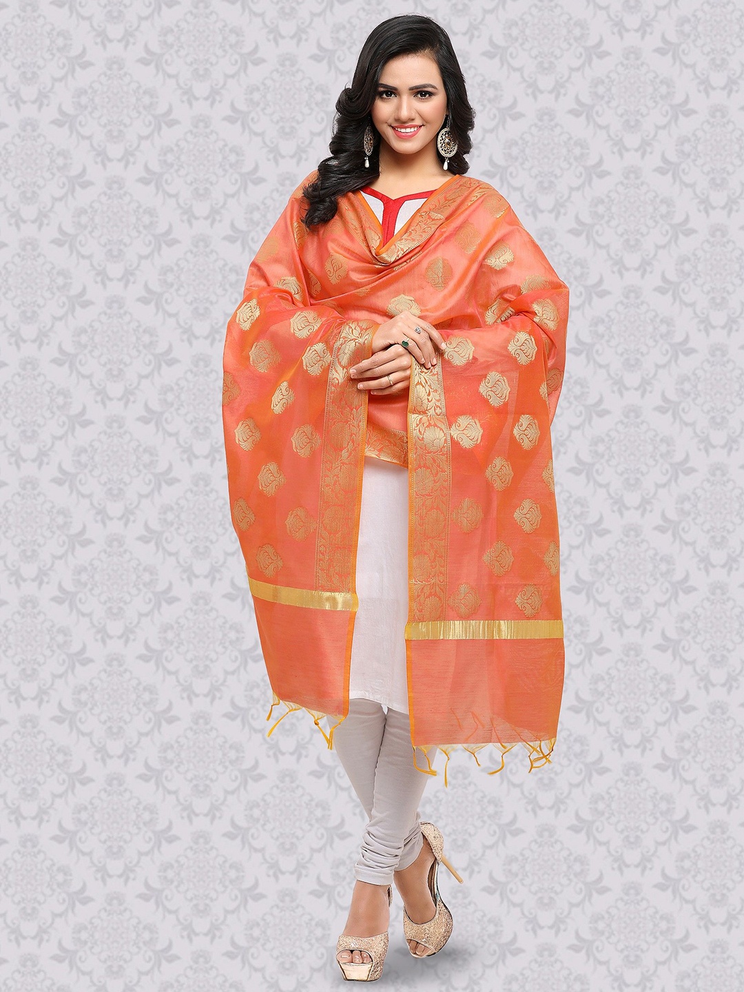 

BAESD Woven Design Dupatta, Orange