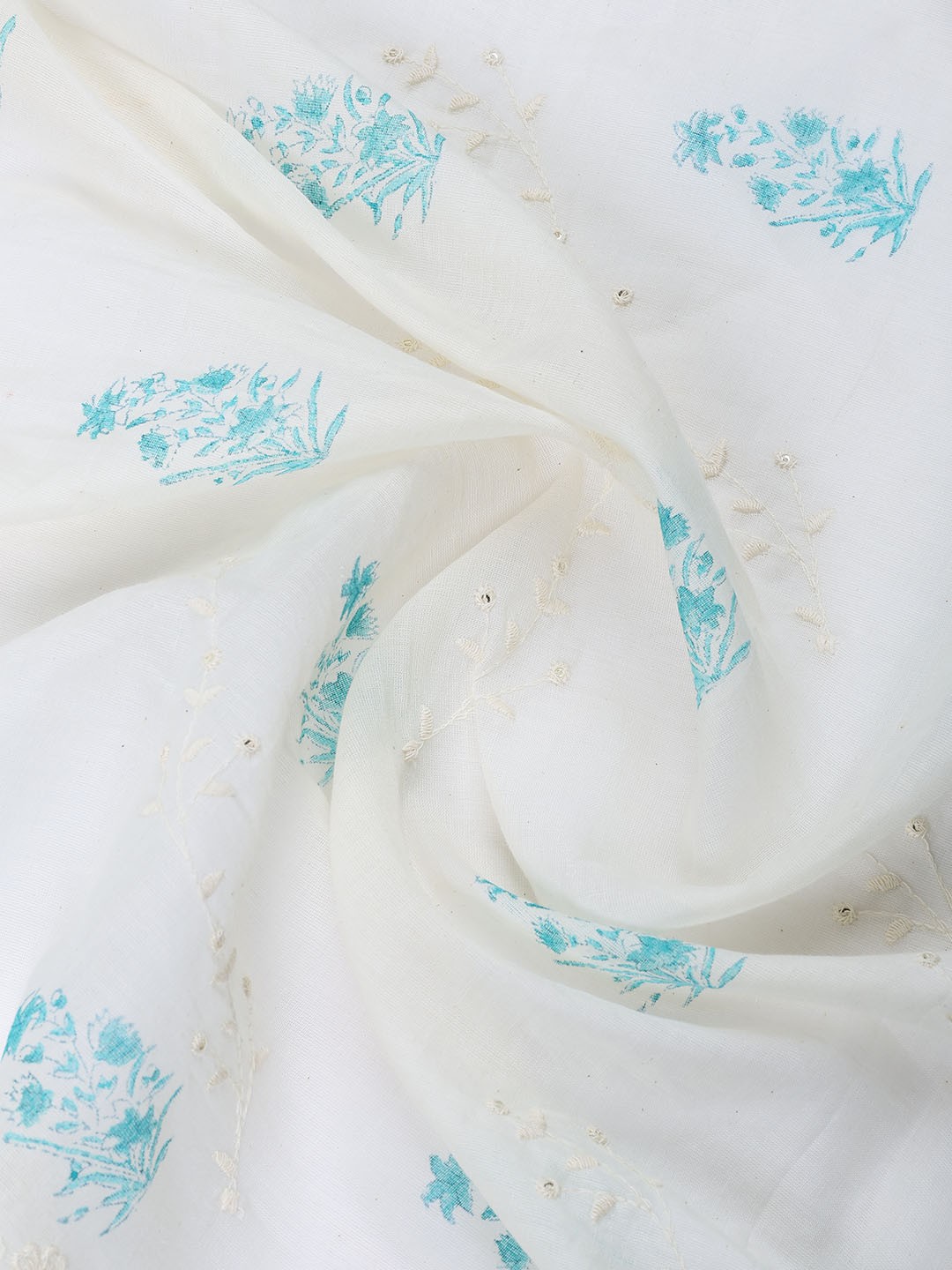 

Meena Bazaar Printed Unstitched Dress Material, Sea green