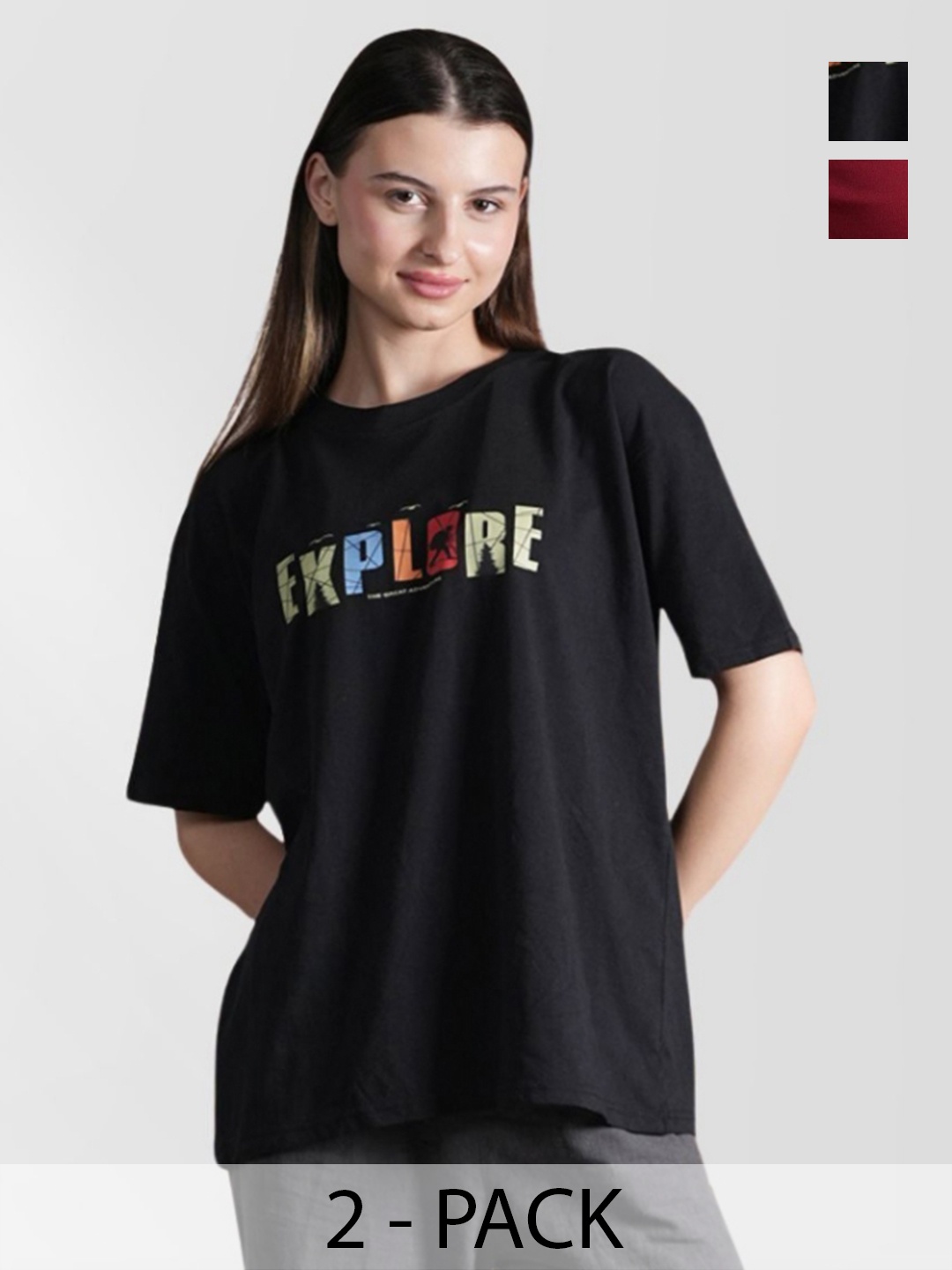

NEYSA Women Typography 2 Printed Applique T-shirt, Multi