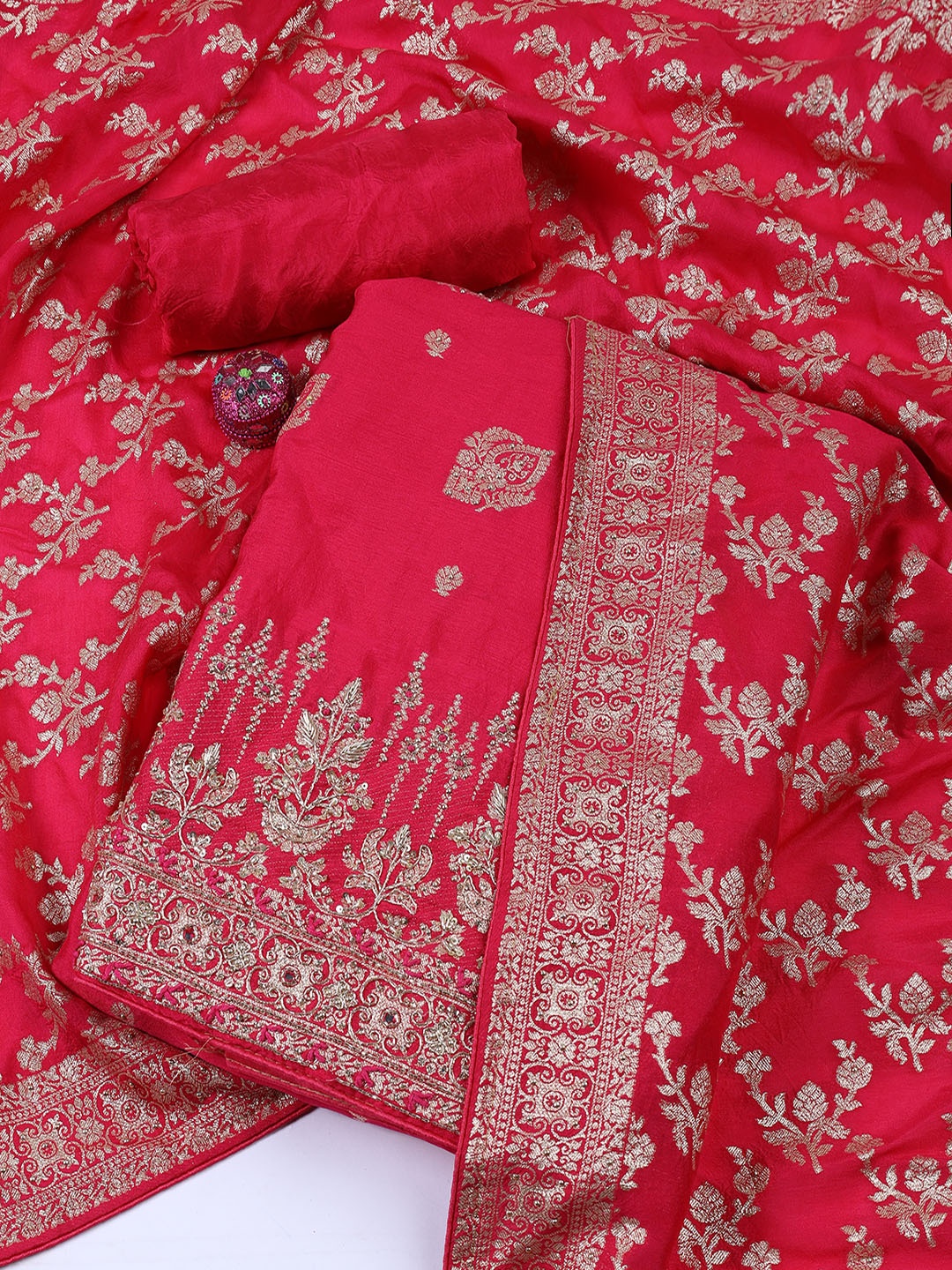 

Meena Bazaar Art Silk Unstitched Dress Material, Pink