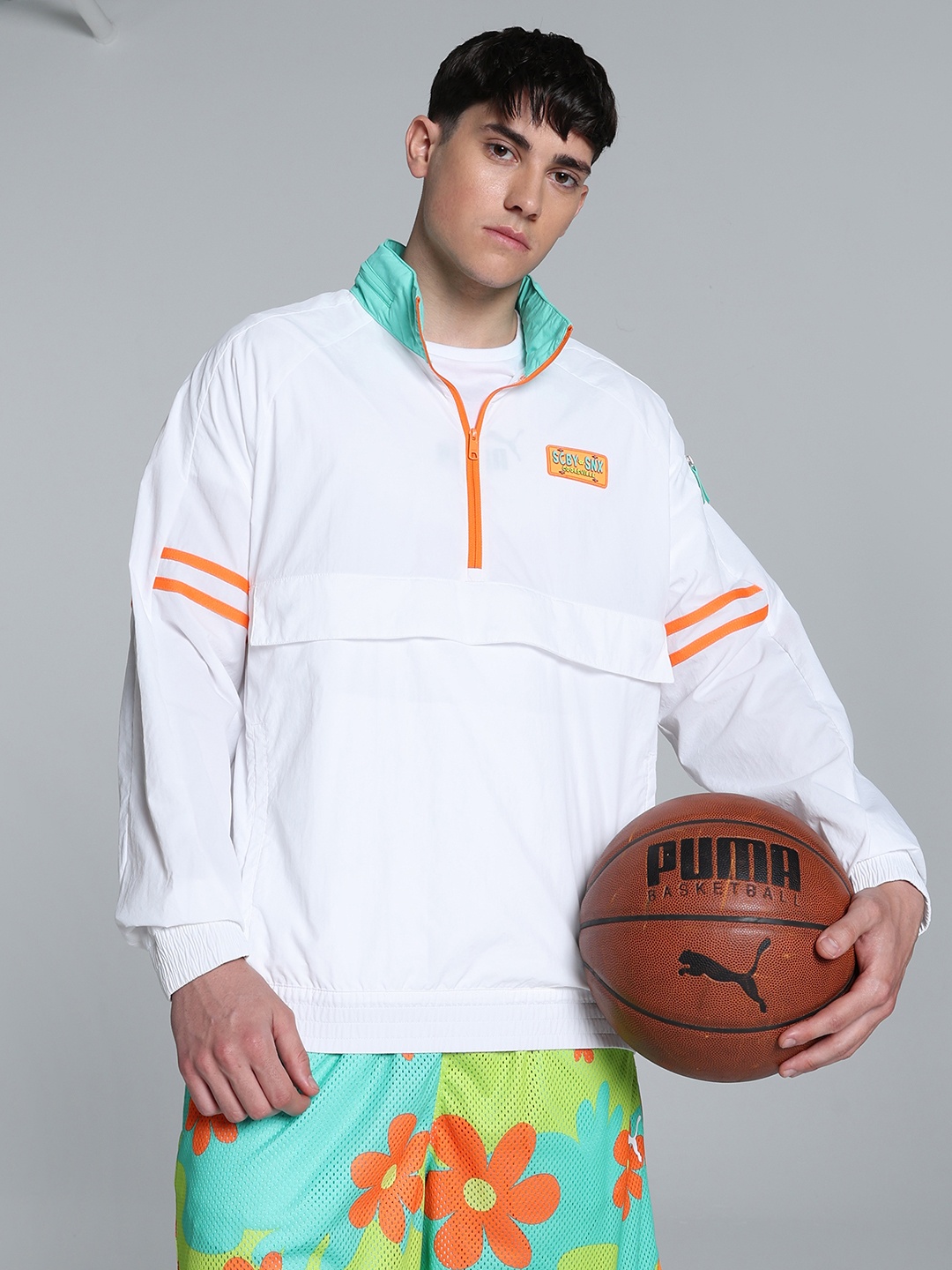 

PUMA Hoops Men Colourblocked Outdoor Sporty Jacket with Patchwork, White