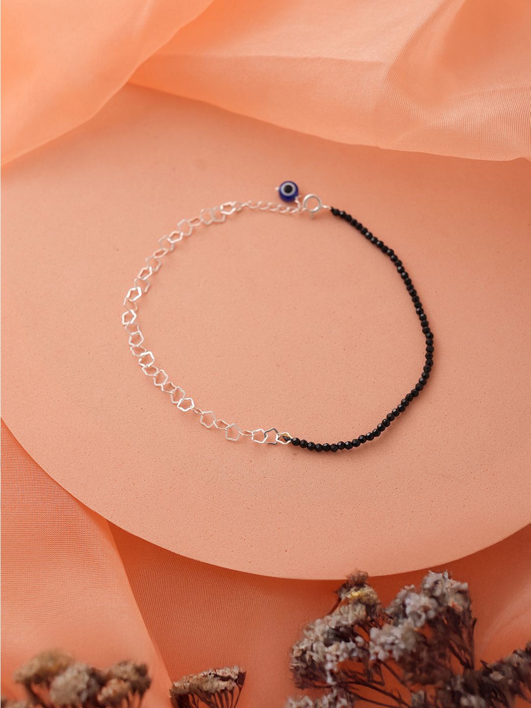 

SARAF SILVERETZ 925 Sterling Silver-Plated Artificial Beaded Anklet