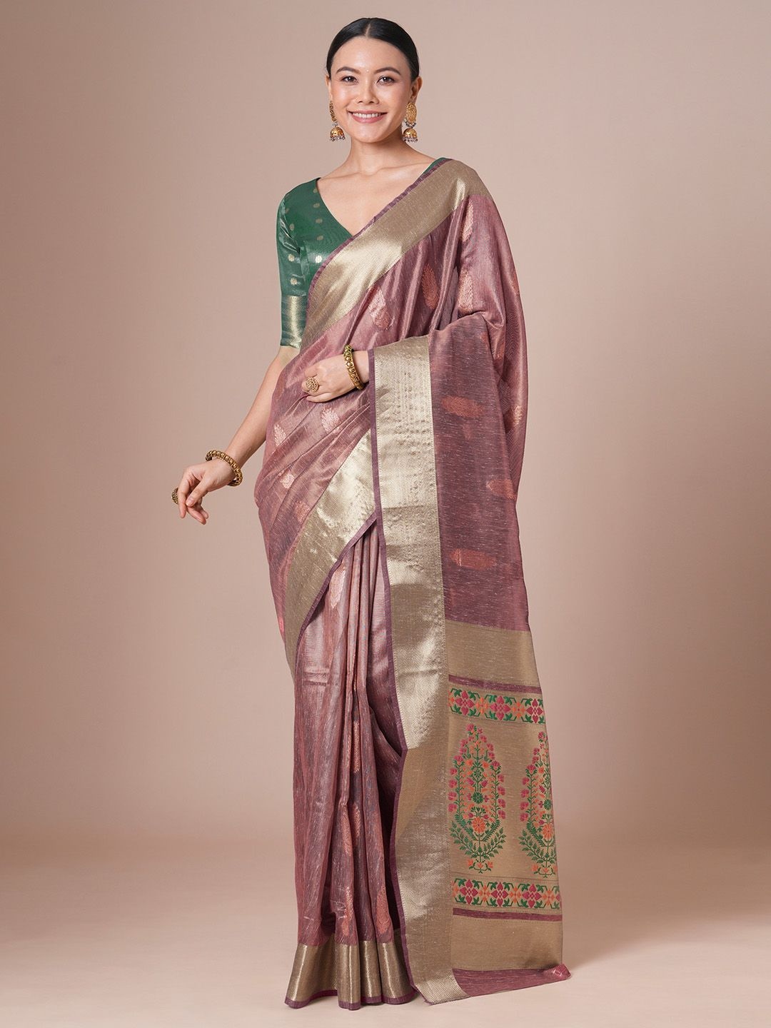 

House of Pataudi Woven Design Party Wear Saree With Matching Blouse, Mauve